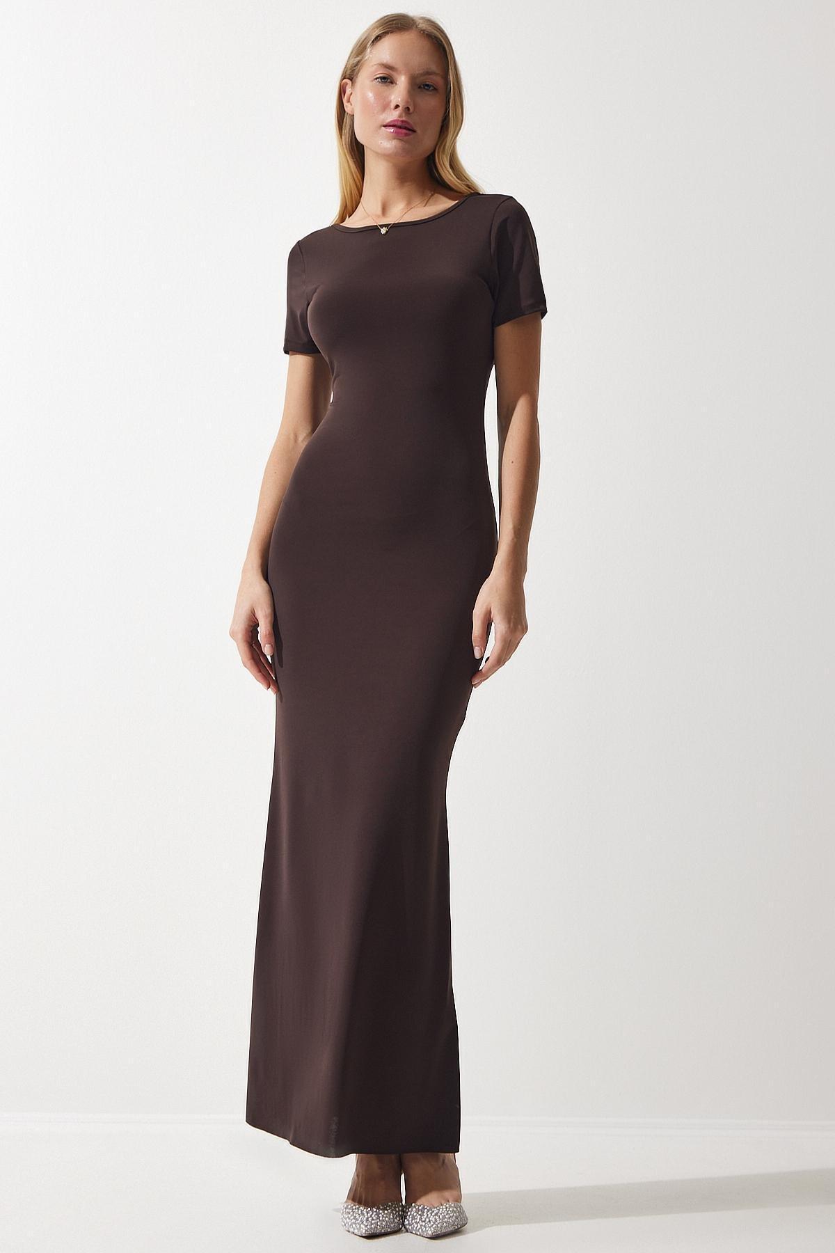 Brown Decollete Sandy Dress, , large image number 2