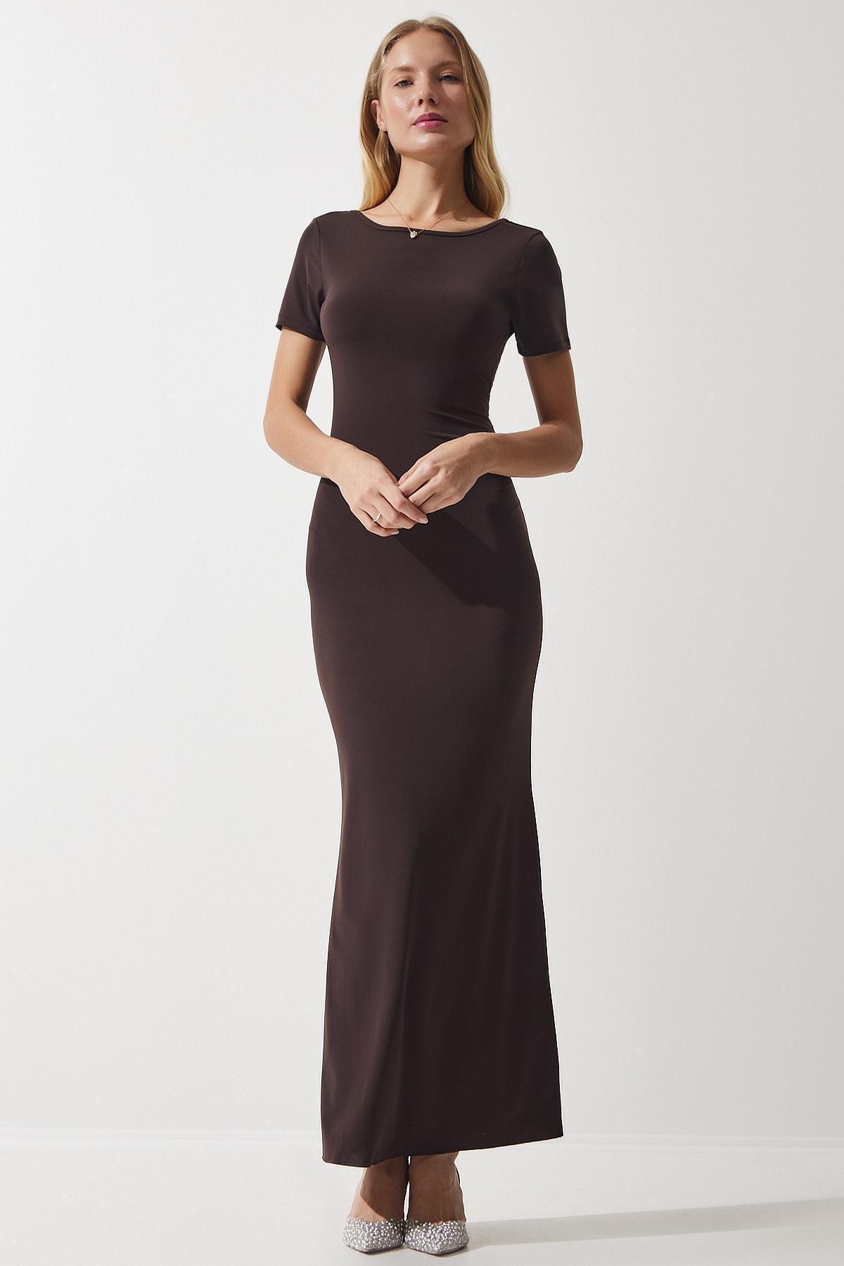 Brown Decollete Sandy Dress, , large image number 3