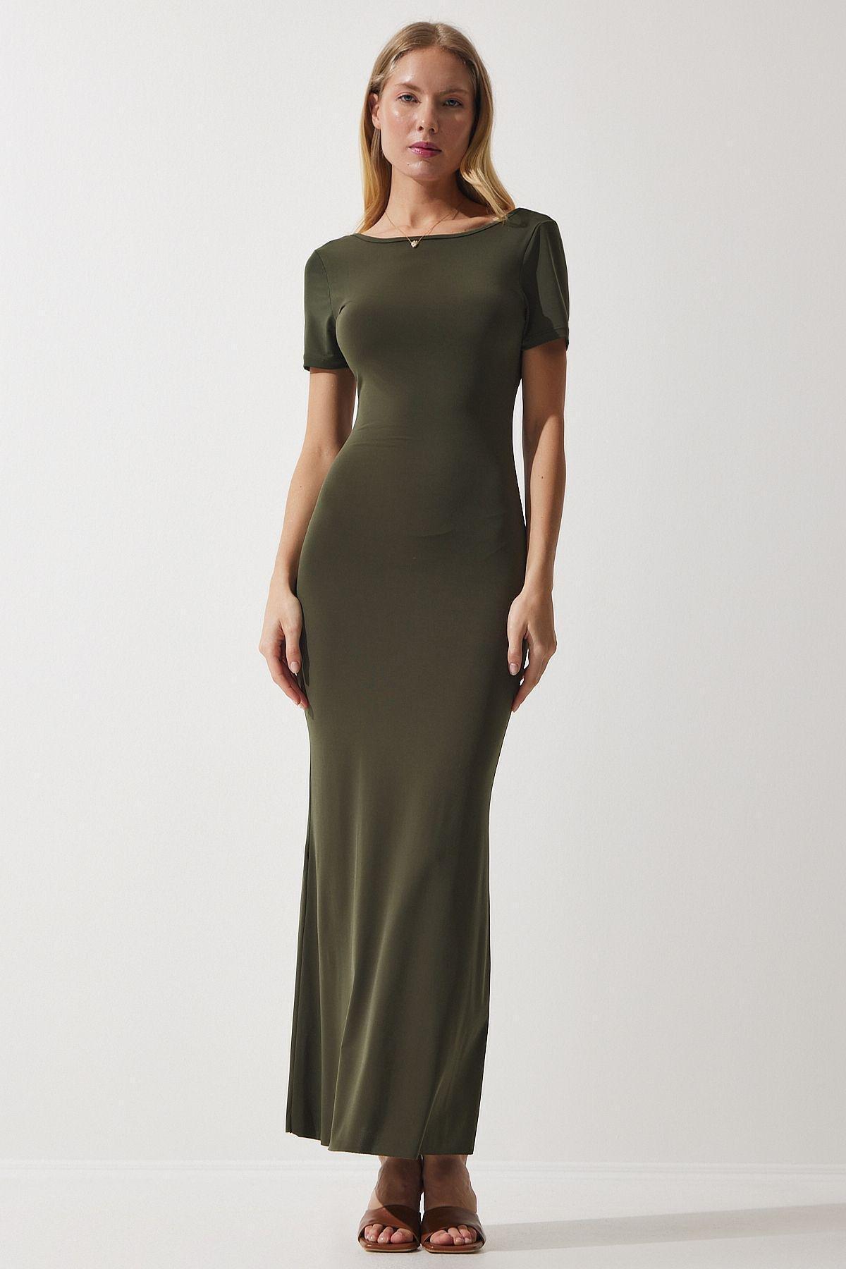 Khaki Bodycon Casual Maxi Dress, , medium