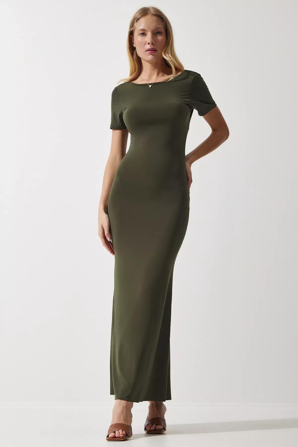 Khaki Bodycon Casual Maxi Dress, , large image number 2