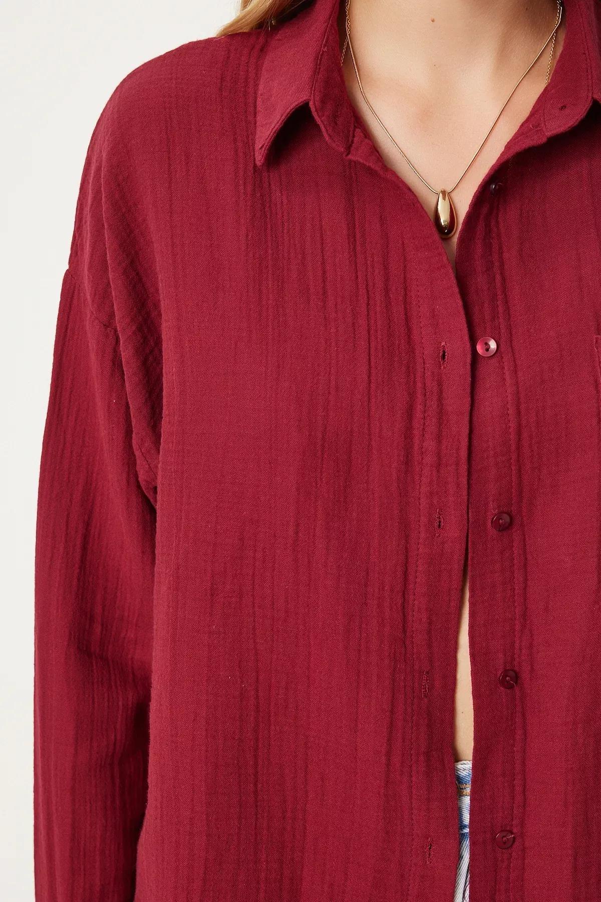 Red Plain Overshirt, Burgundy, large image number 3