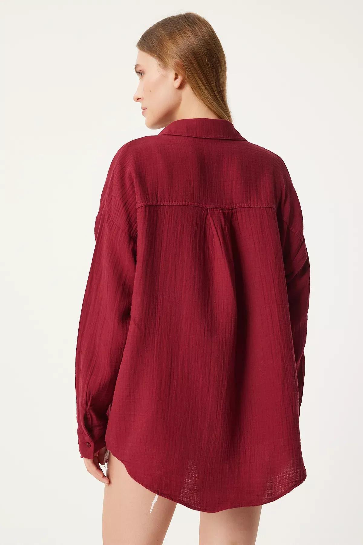 Red Plain Overshirt, Burgundy, large image number 4