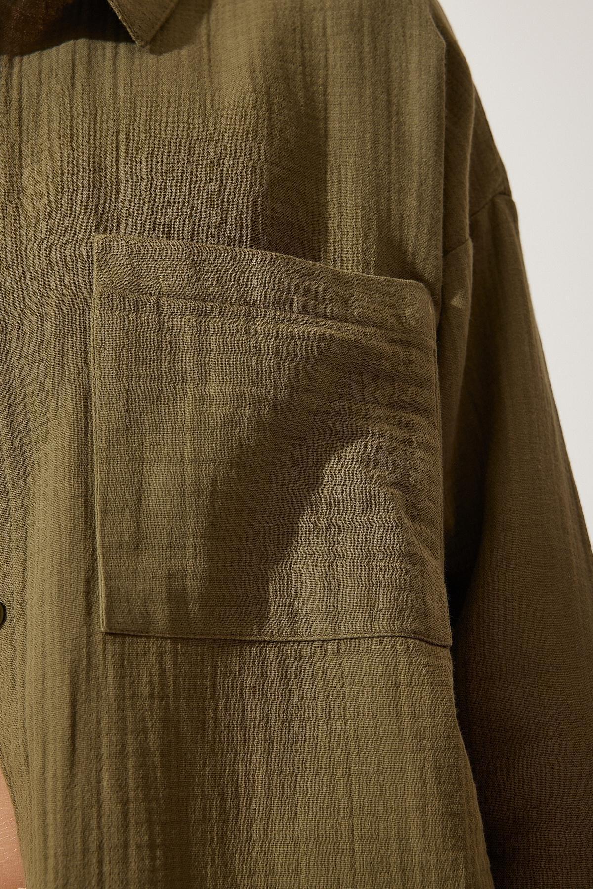Khaki Oversized Muslin Shirt, Khaki, large image number 4