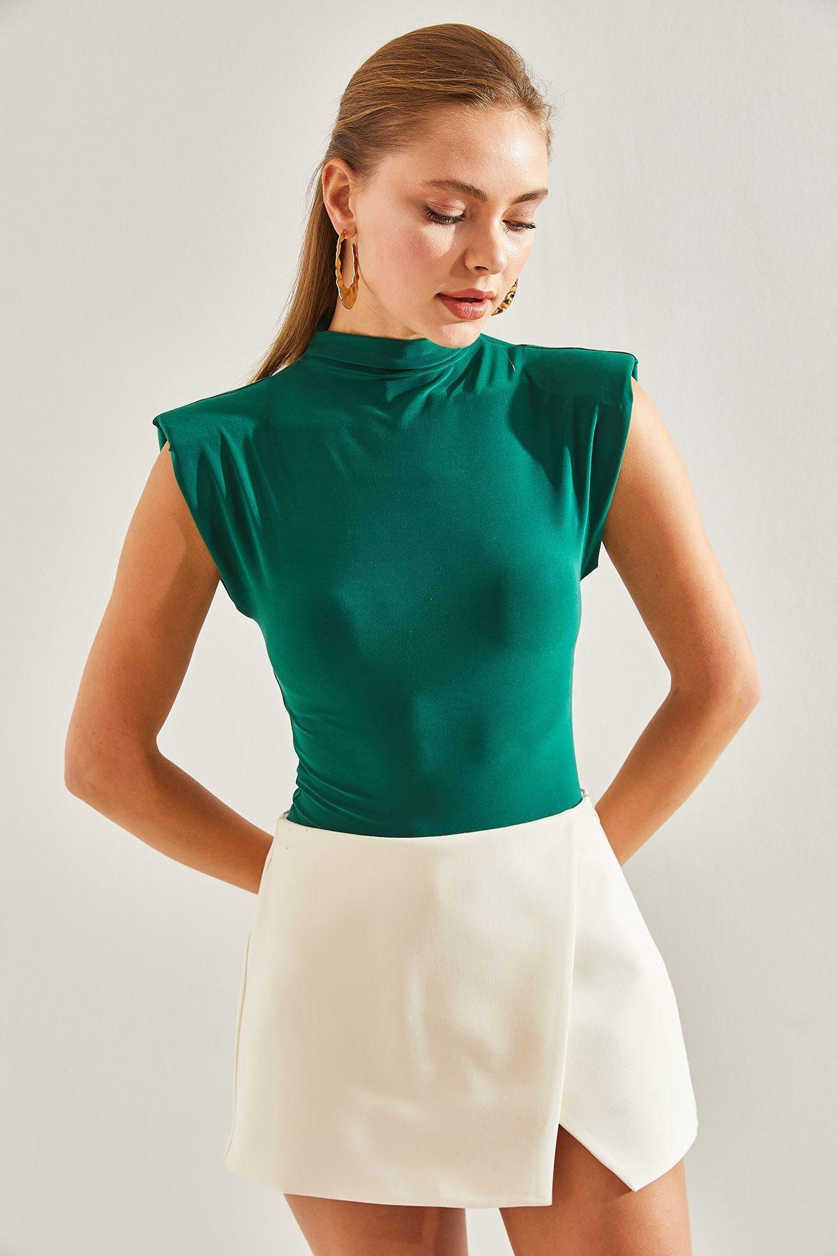 Green Padded Plain Blouse, C101_1583, large image number 3