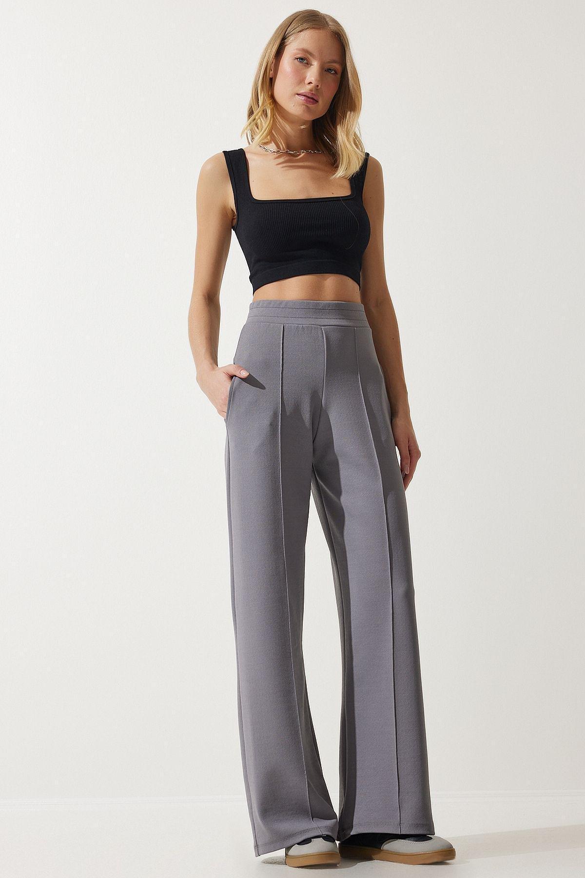 Grey Flexible Palazzo Trousers, C101_5662, large image number 0