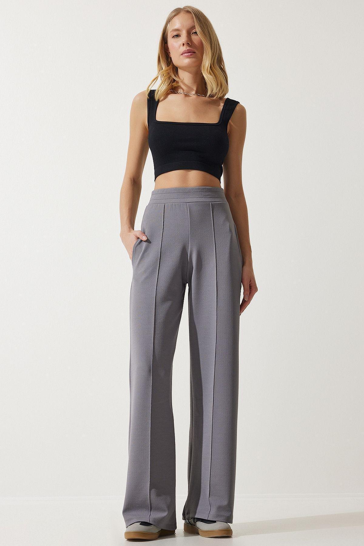 Grey Flexible Palazzo Trousers, C101_5662, large image number 1