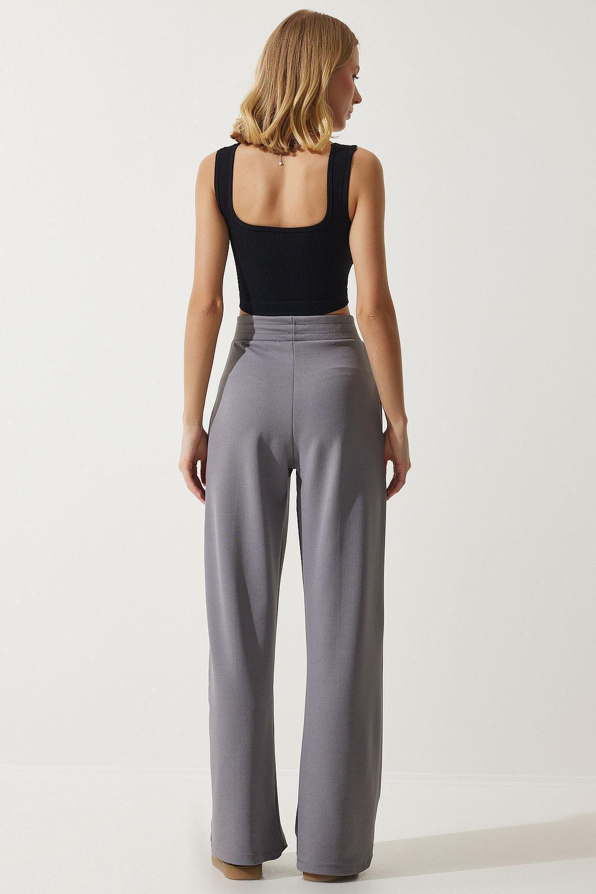 Grey Flexible Palazzo Trousers, C101_5662, large image number 3