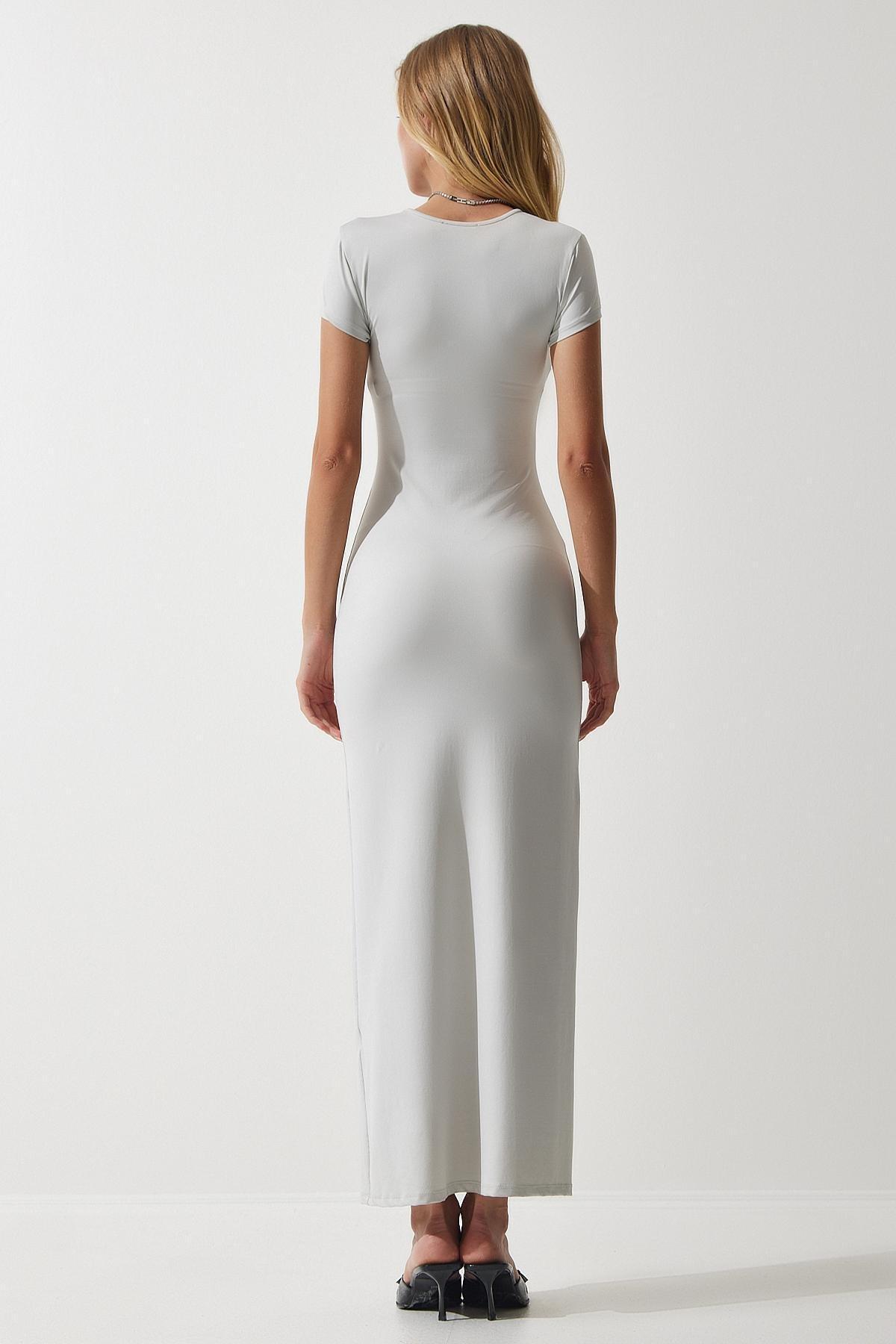 Beige Crew Neck Wraparound Dress, , large image number 1