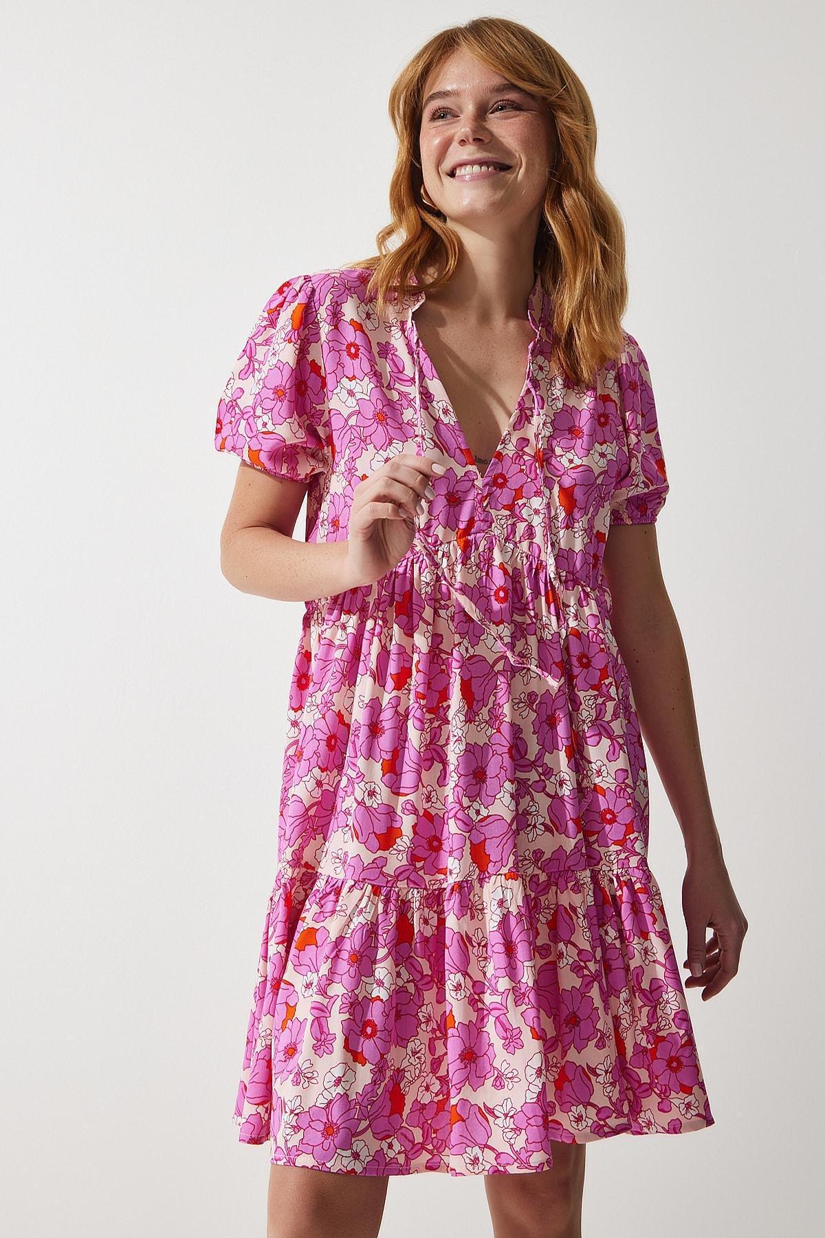 Pink Floral Flared Dress, , large image number 0