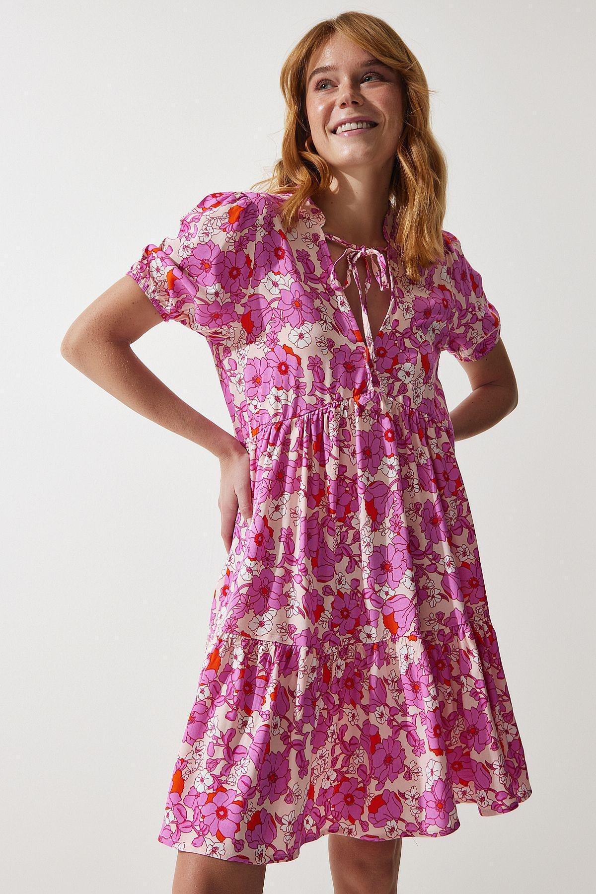 Pink Floral Flared Dress, , large image number 1
