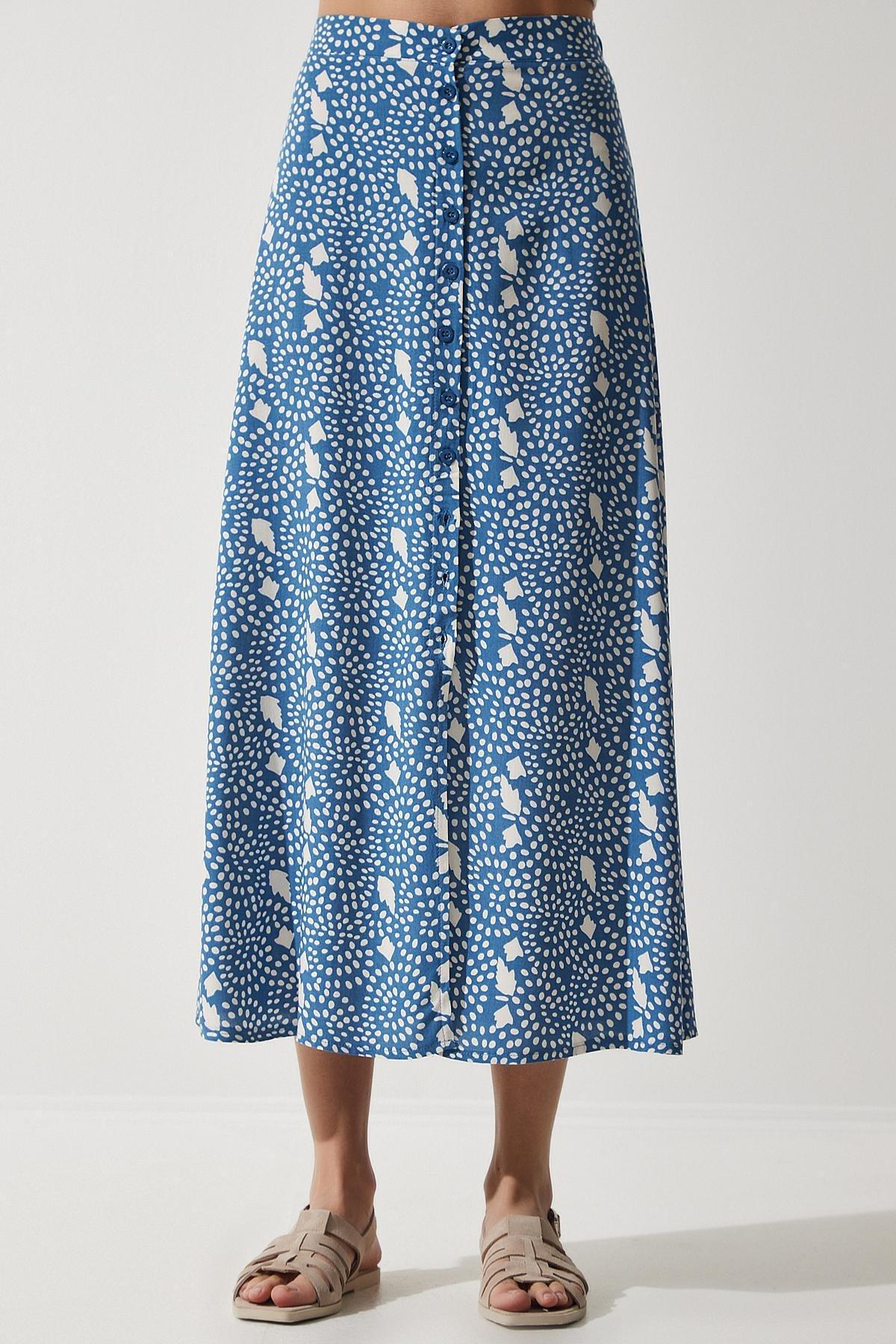 Blue Patterned Slit Skirt, , large image number 4