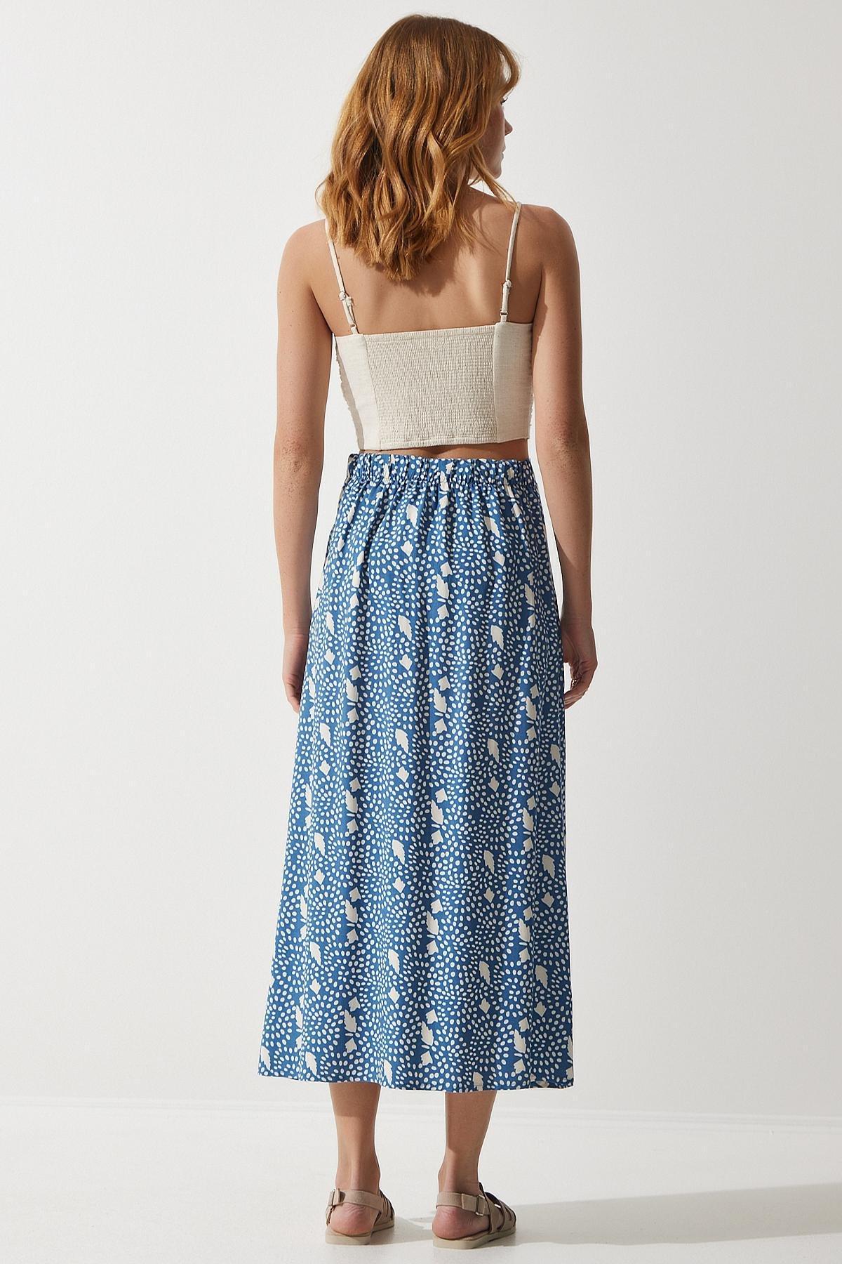 Blue Patterned Slit Skirt, , large image number 5