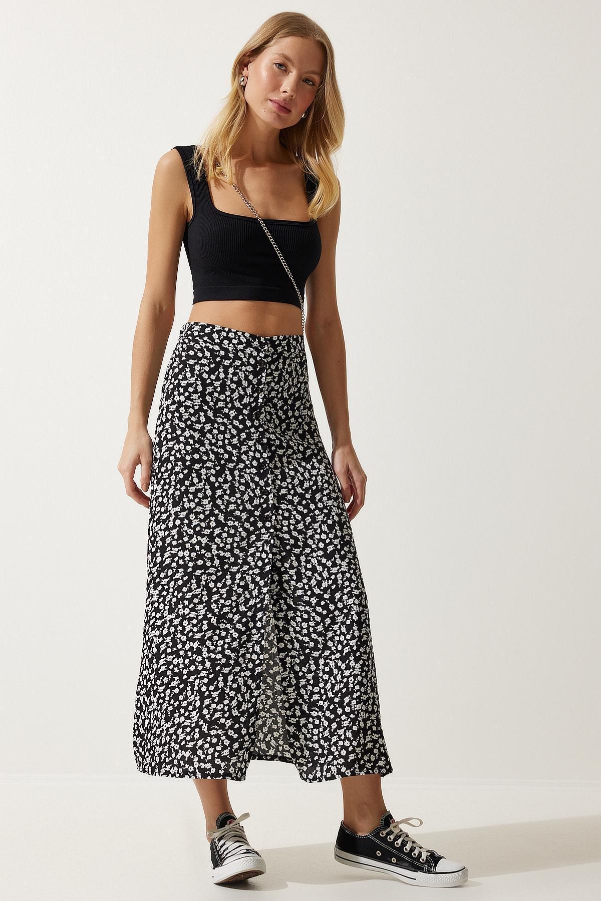 Black Patterned Slit Skirt, , large image number 2