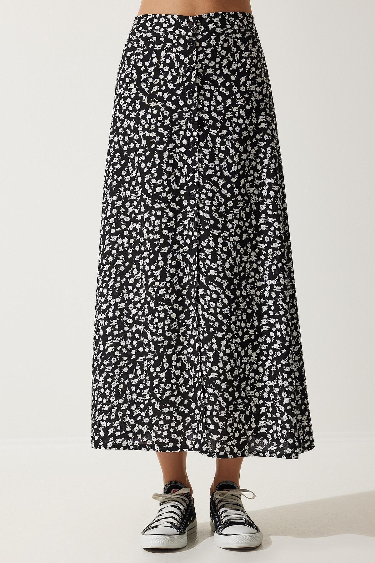 Black Patterned Slit Skirt, , large image number 3