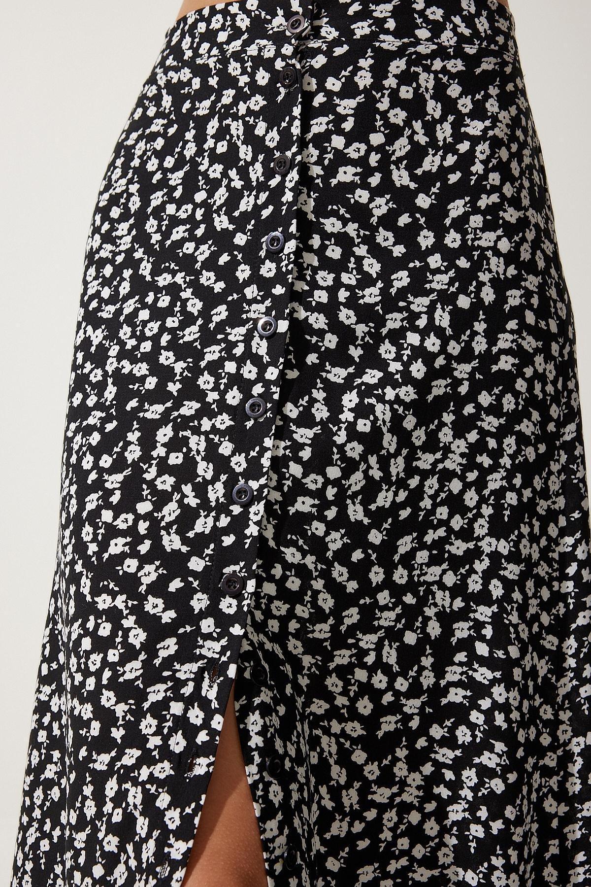 Black Patterned Slit Skirt, , large image number 4