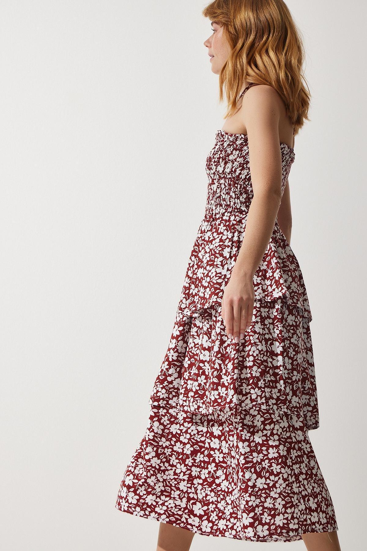 Brown Floral Flounce Dress, , large image number 1