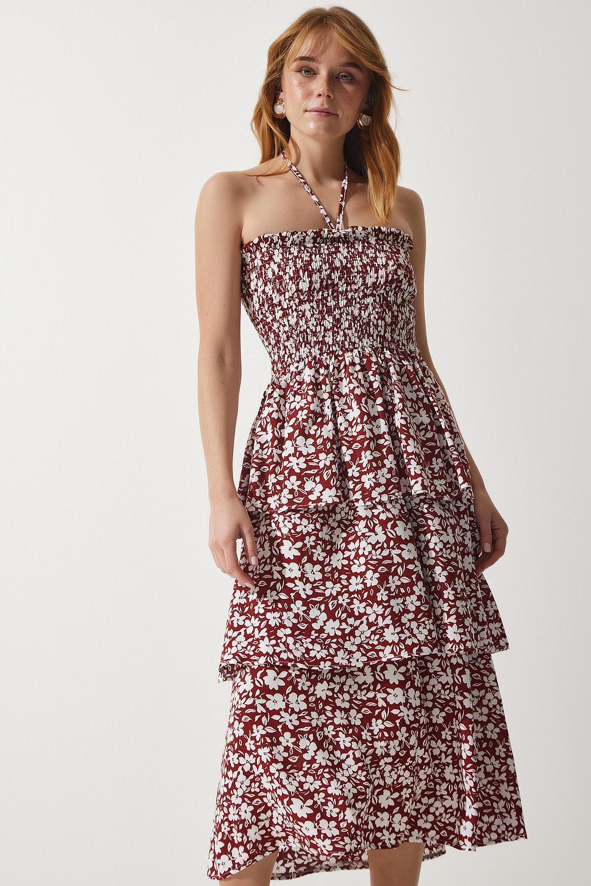 Brown Floral Flounce Dress, , large image number 2