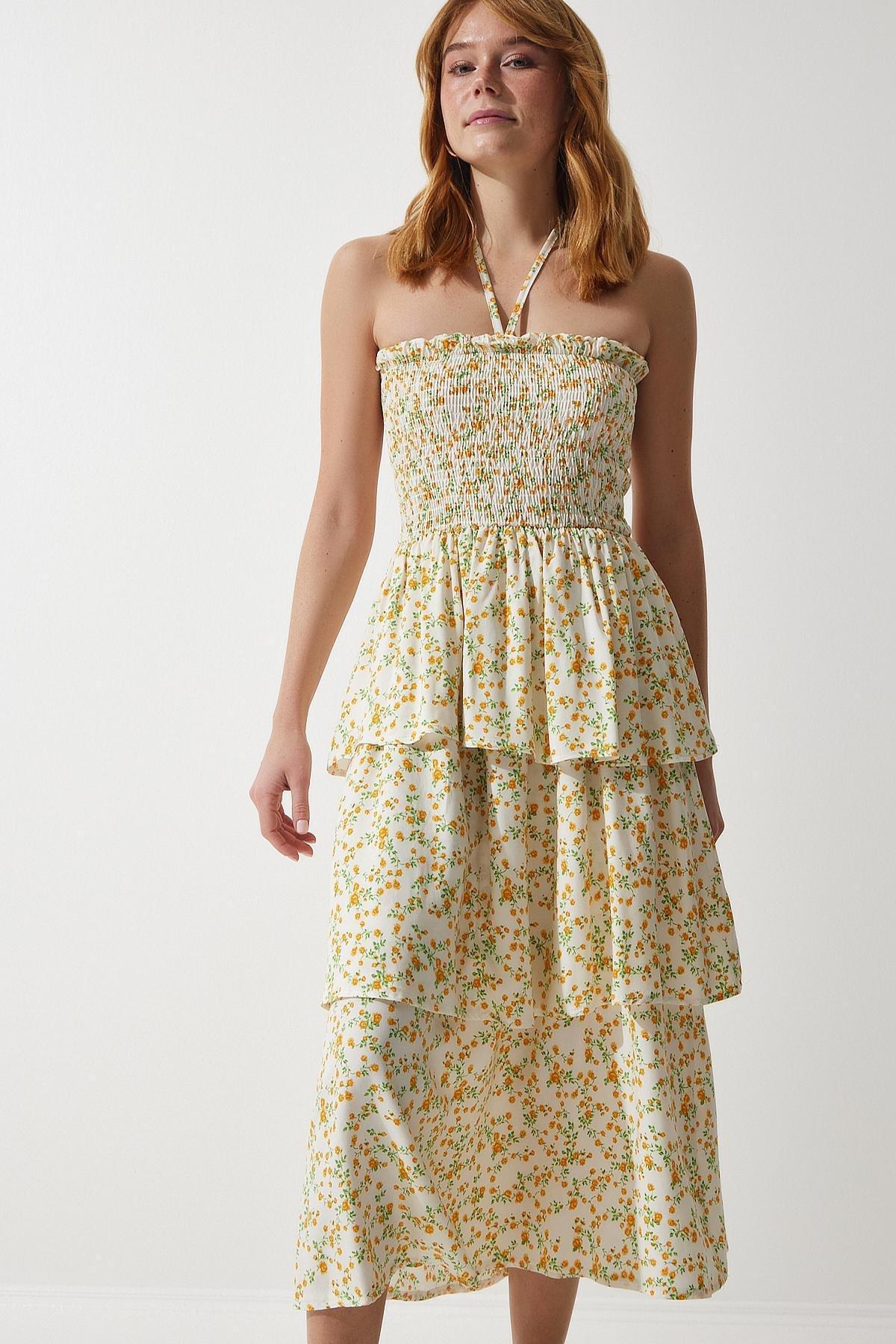 Ecru Yellow Floral Flounce Dress, , large image number 2
