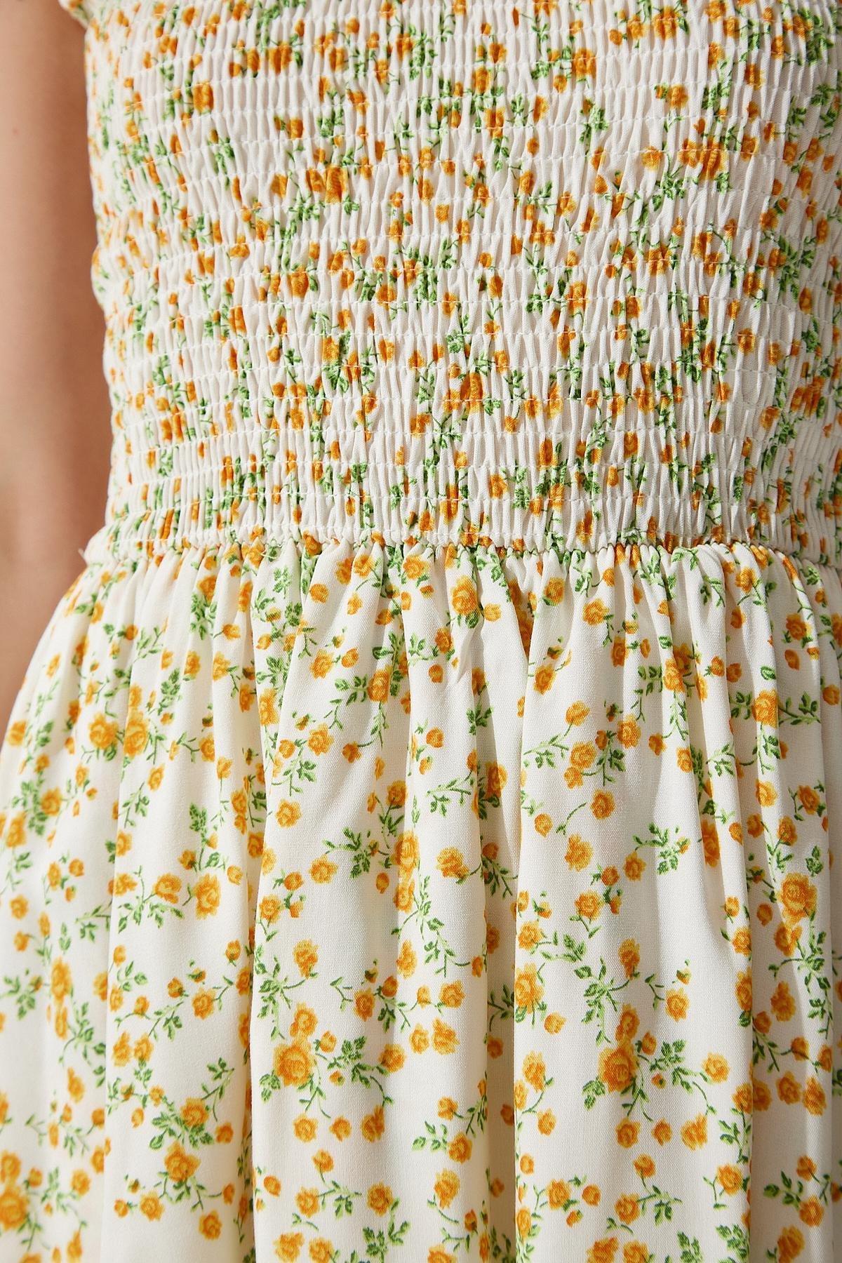 Ecru Yellow Floral Flounce Dress, , large image number 3
