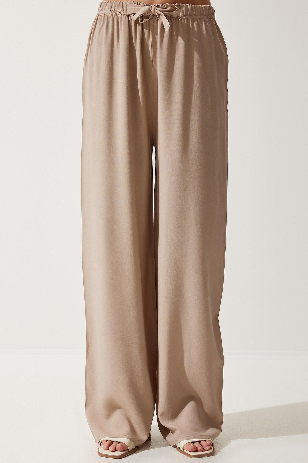 Beige Flowy Long Trousers, , large image number 2