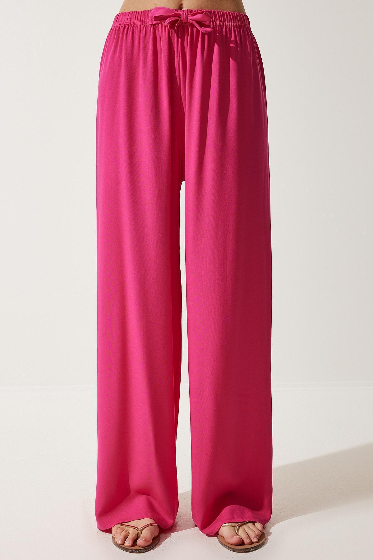 Womens Pink Viscose Palazzo Trousers, Fuchsia, large image number 4