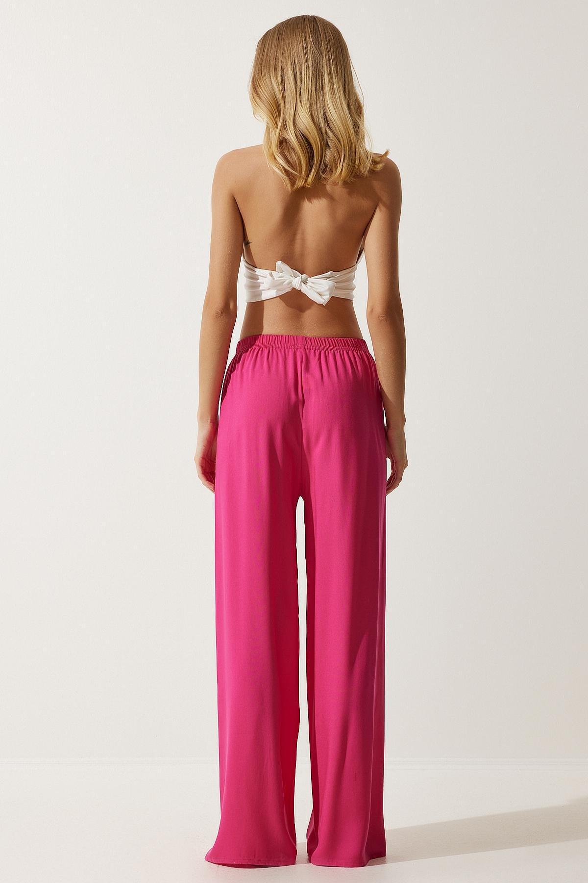 Womens Pink Viscose Palazzo Trousers, Fuchsia, large image number 5