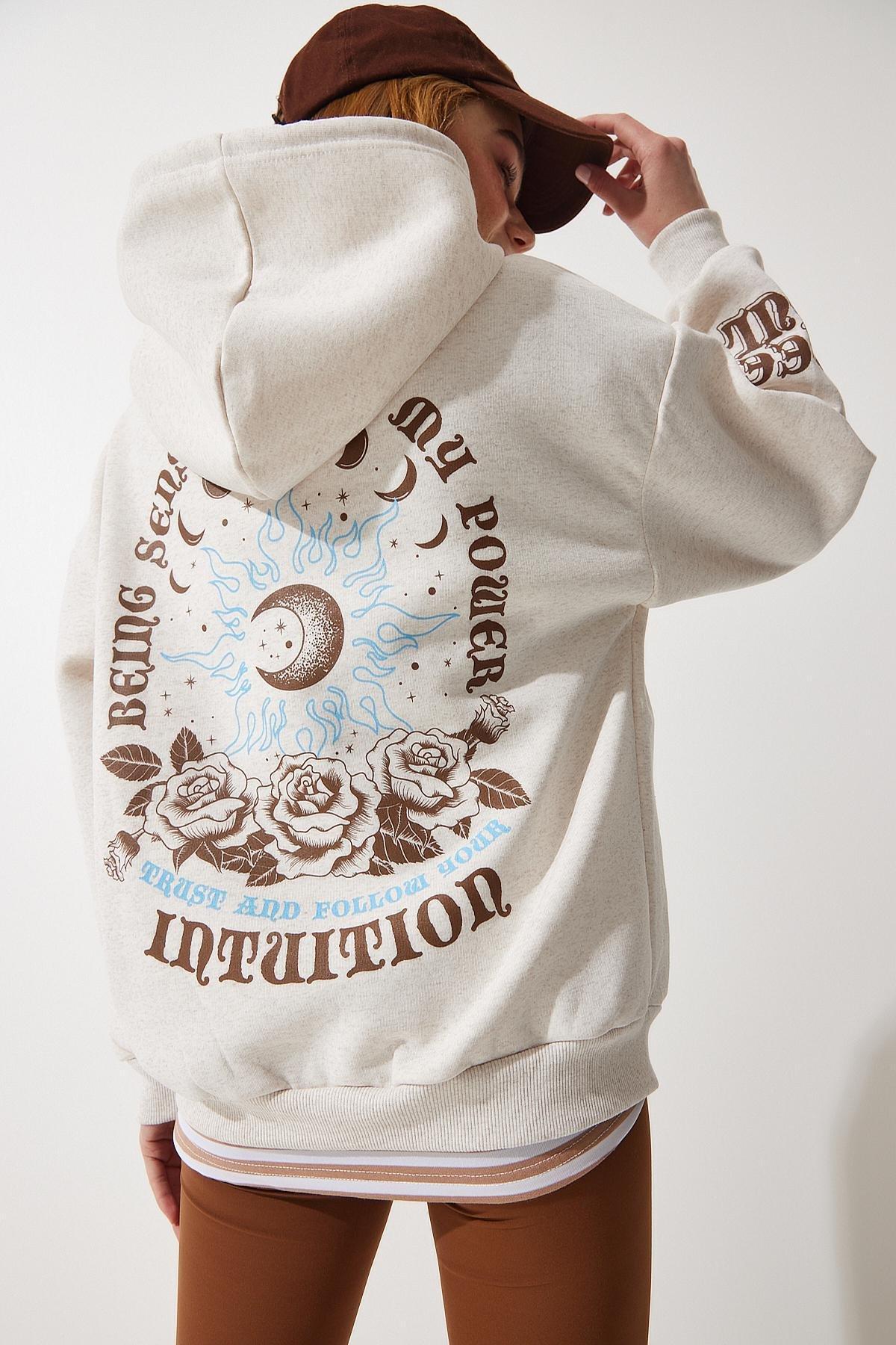 Beige Hooded Sweatshirt, Beige, large image number 0