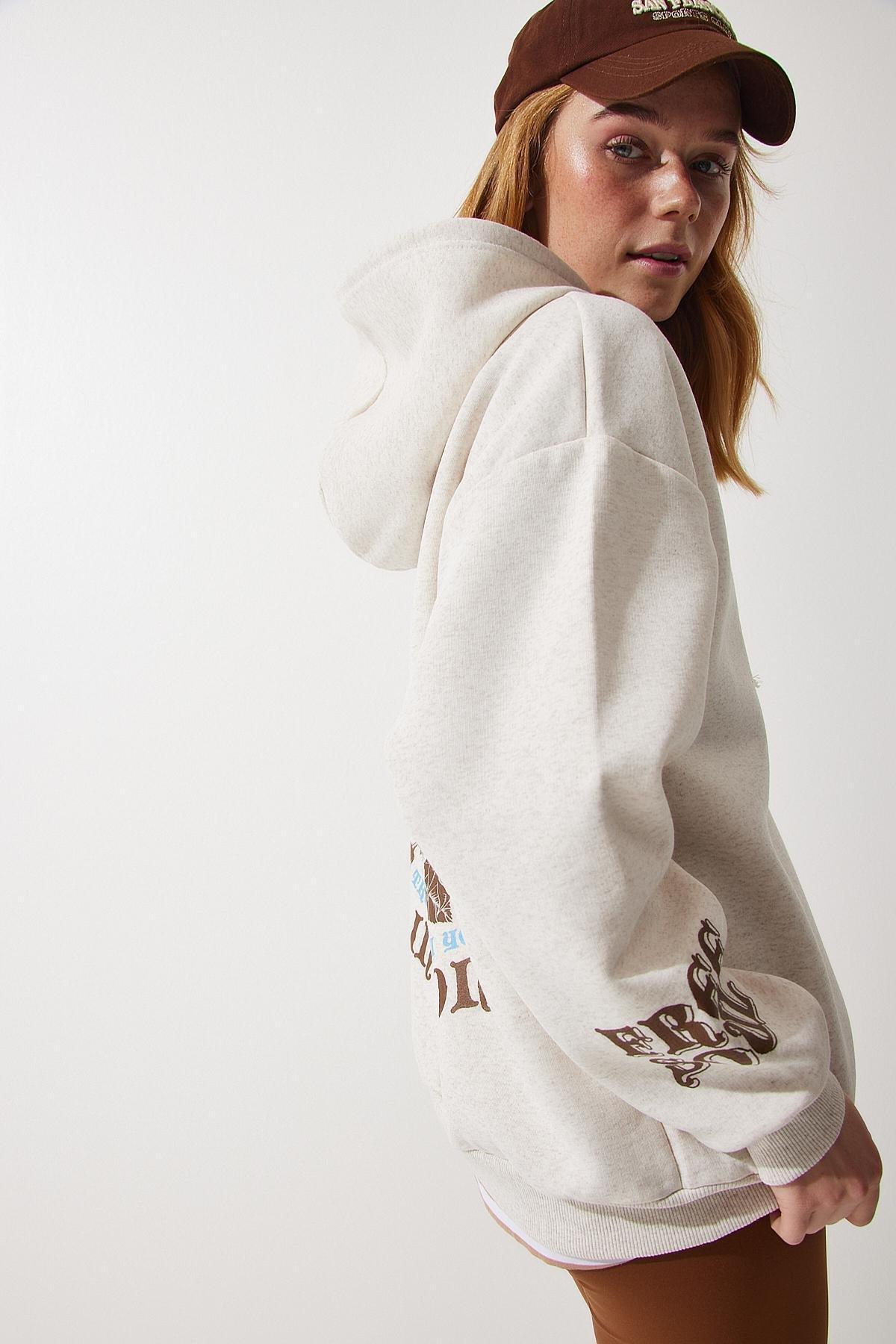 Beige Hooded Sweatshirt, Beige, large image number 2