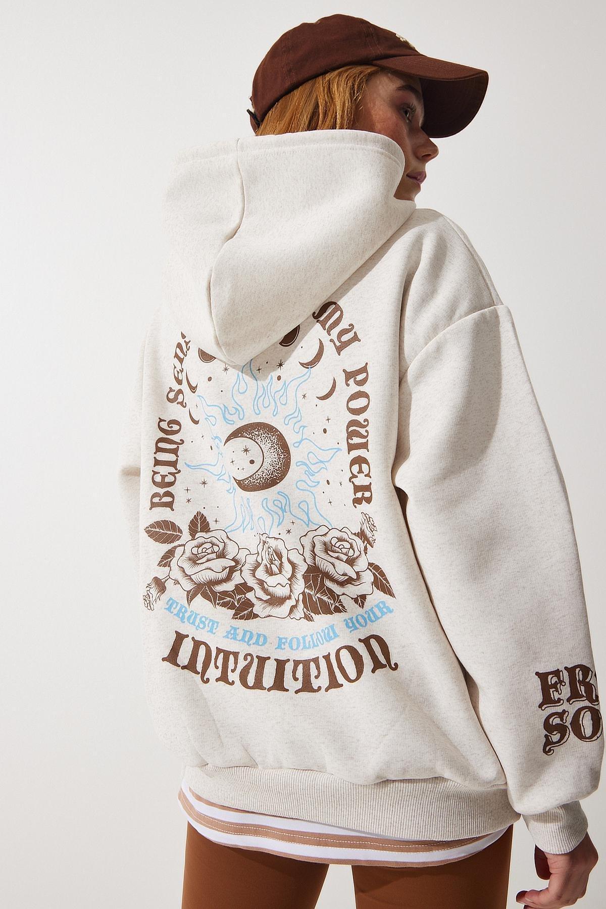 Beige Hooded Sweatshirt, Beige, large image number 3