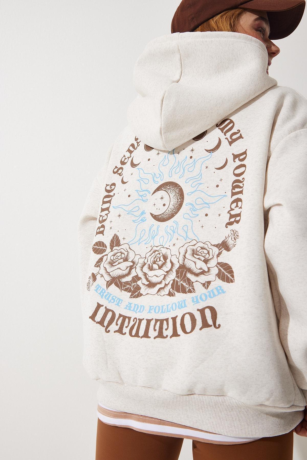 Beige Hooded Sweatshirt, Beige, large image number 4