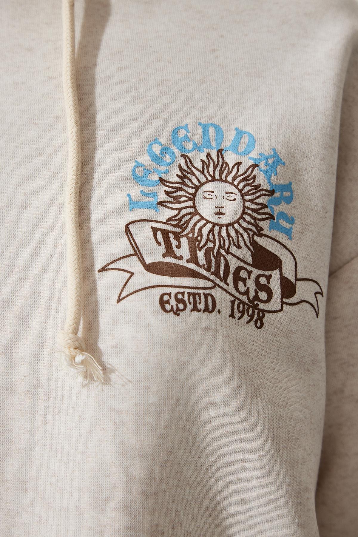 Beige Hooded Sweatshirt, Beige, large image number 5
