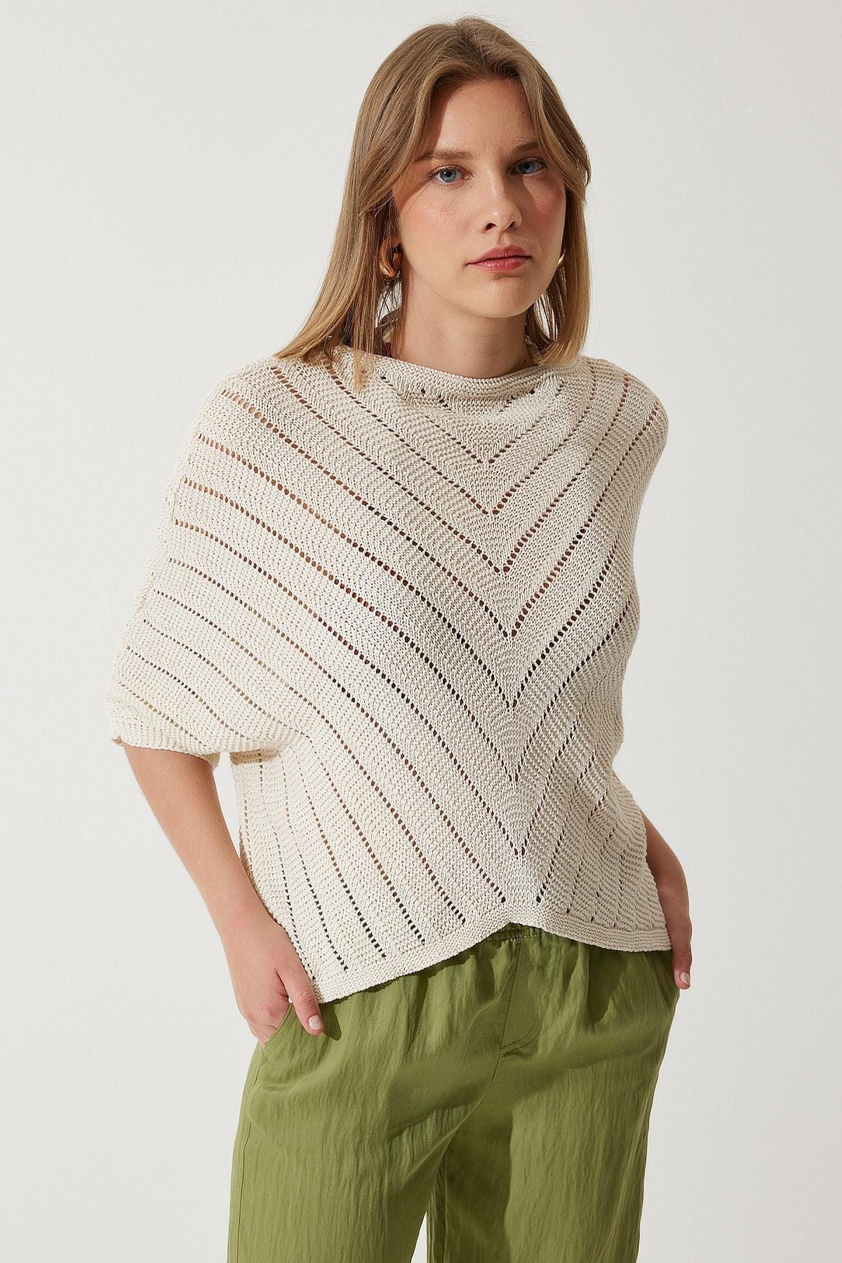 Cream Open-Work Cropped Blouse, Cream, large image number 0