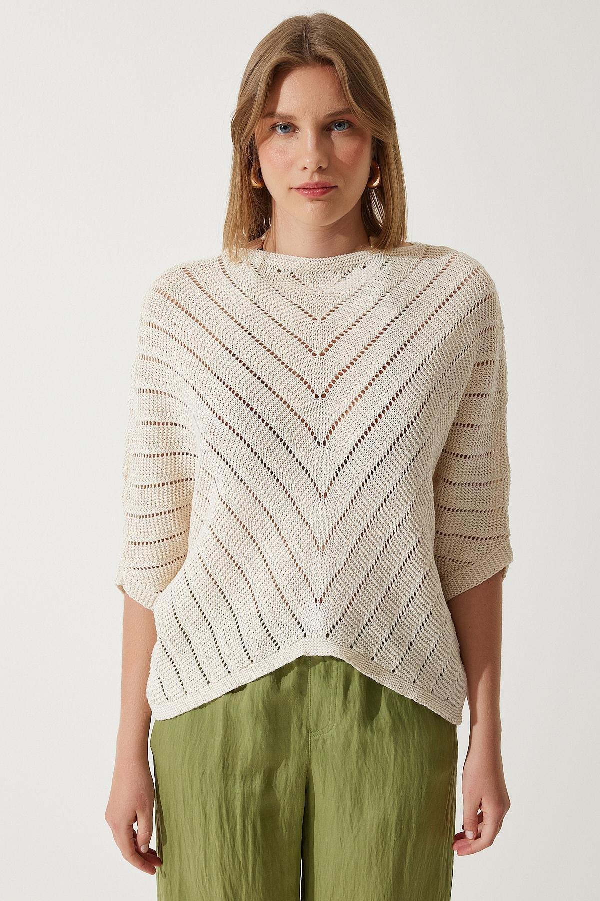 Cream Open-Work Cropped Blouse, Cream, large image number 2