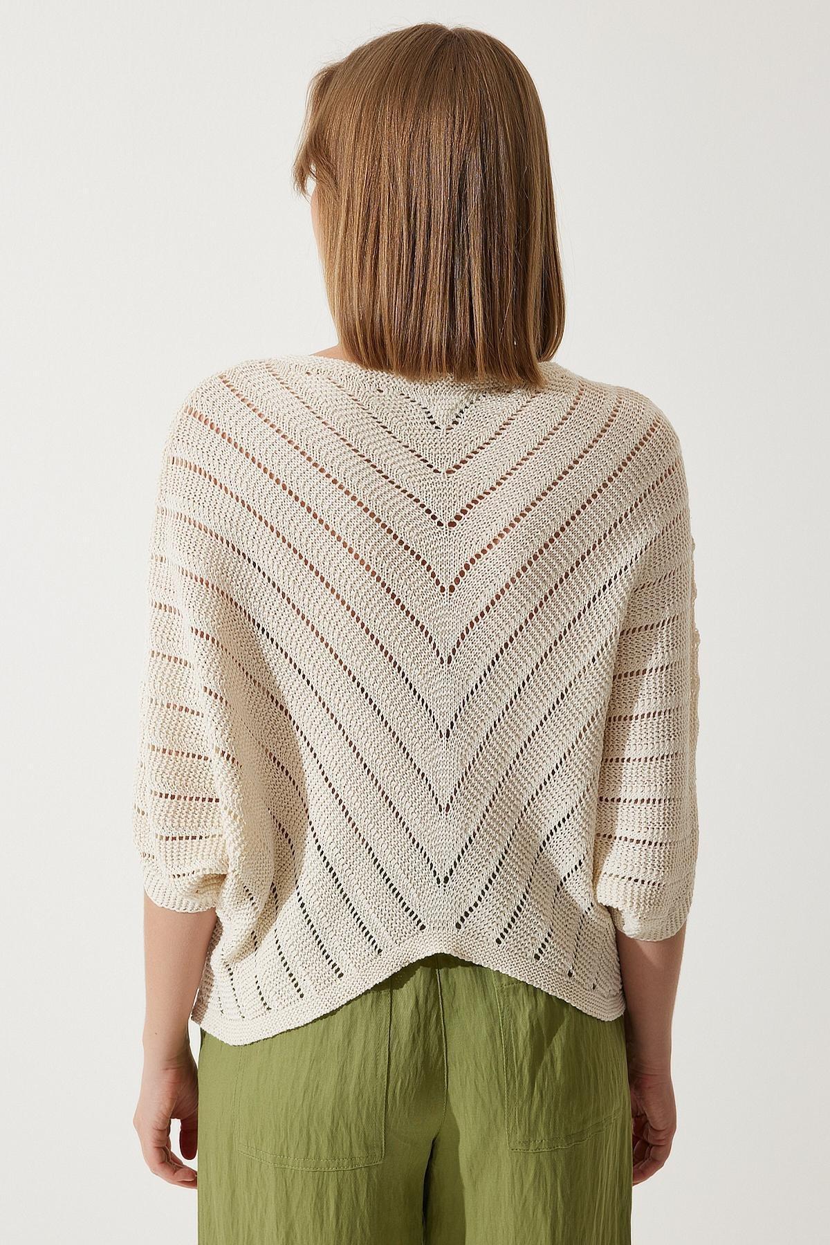 Cream Open-Work Cropped Blouse, Cream, large image number 4