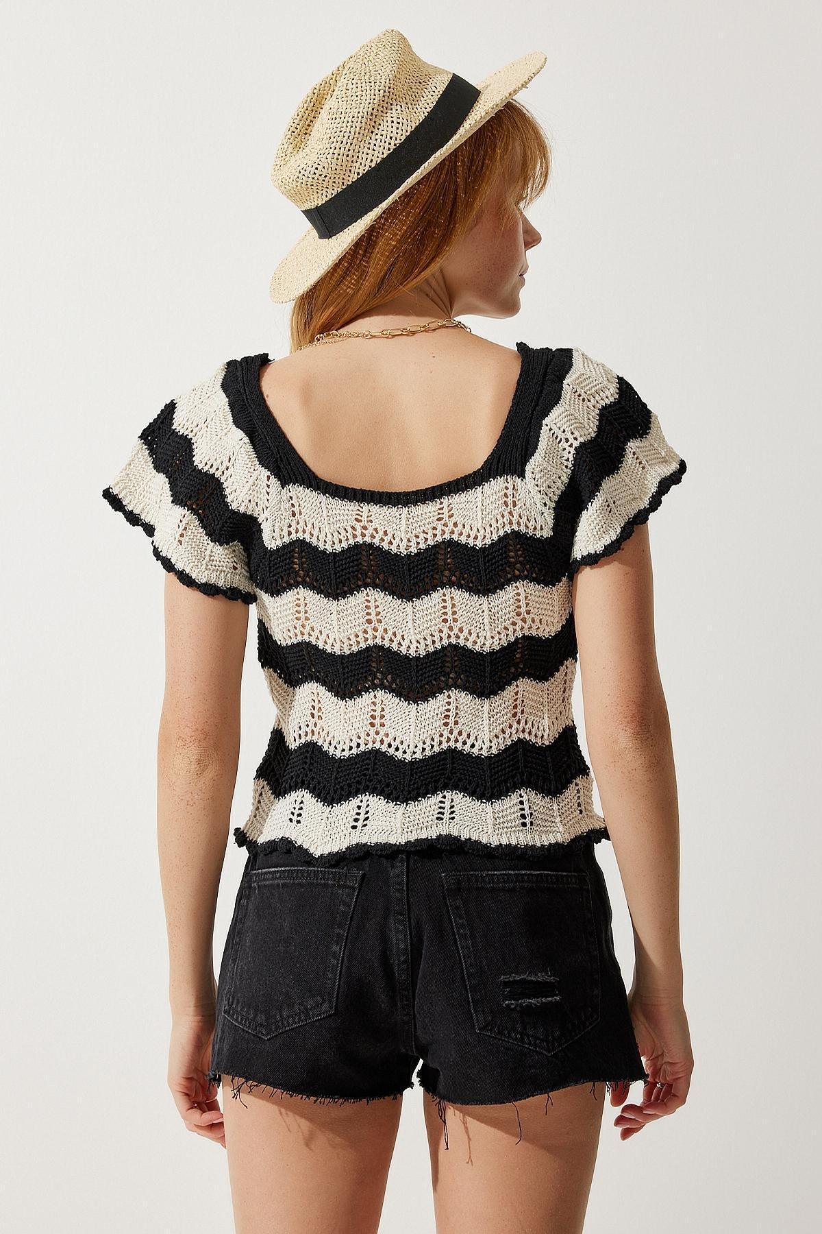 Black Openwork Blouse, BLACK CREAM, large image number 5