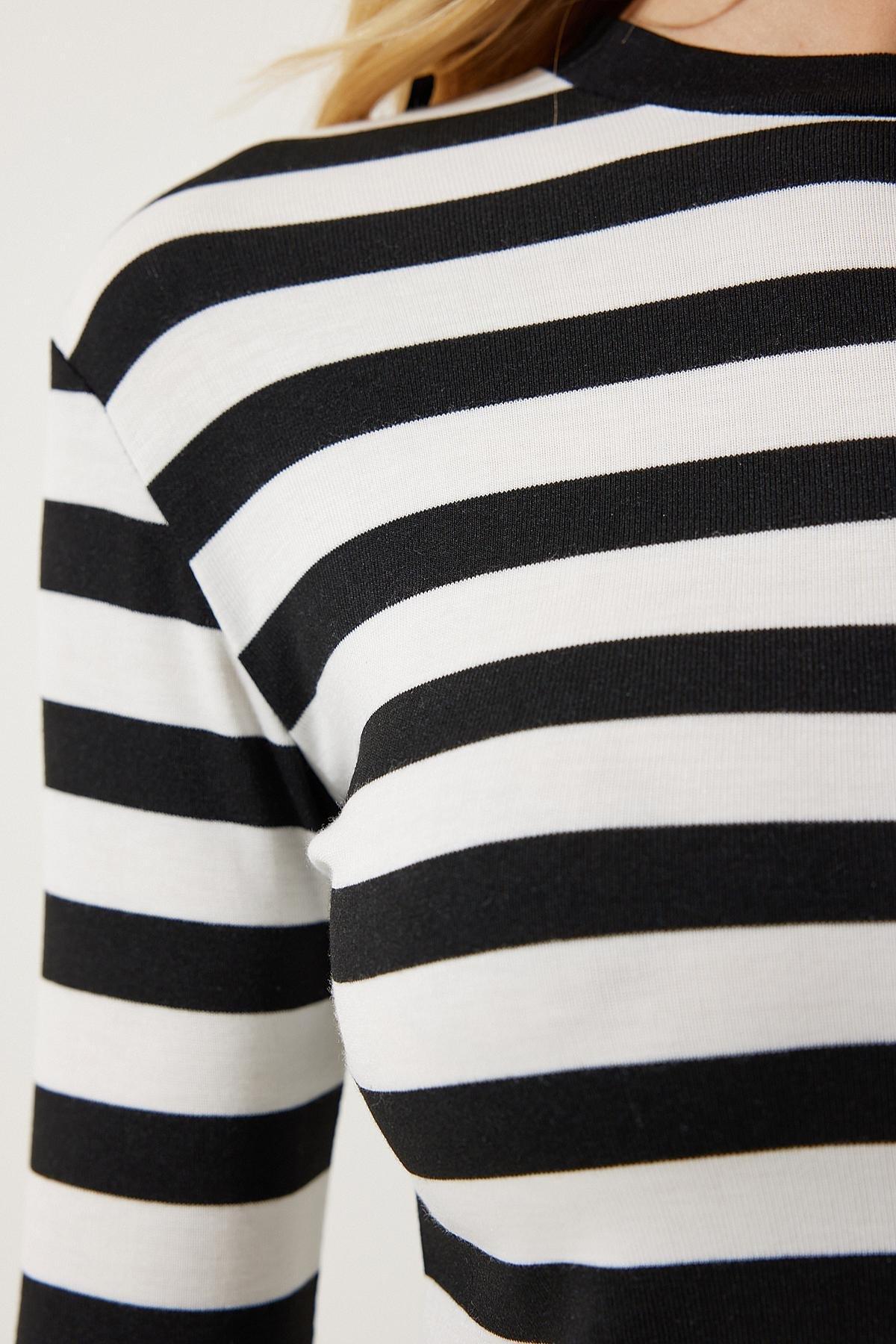 Multicolour Striped Crop Shirt, BLACK WHITE, large image number 3