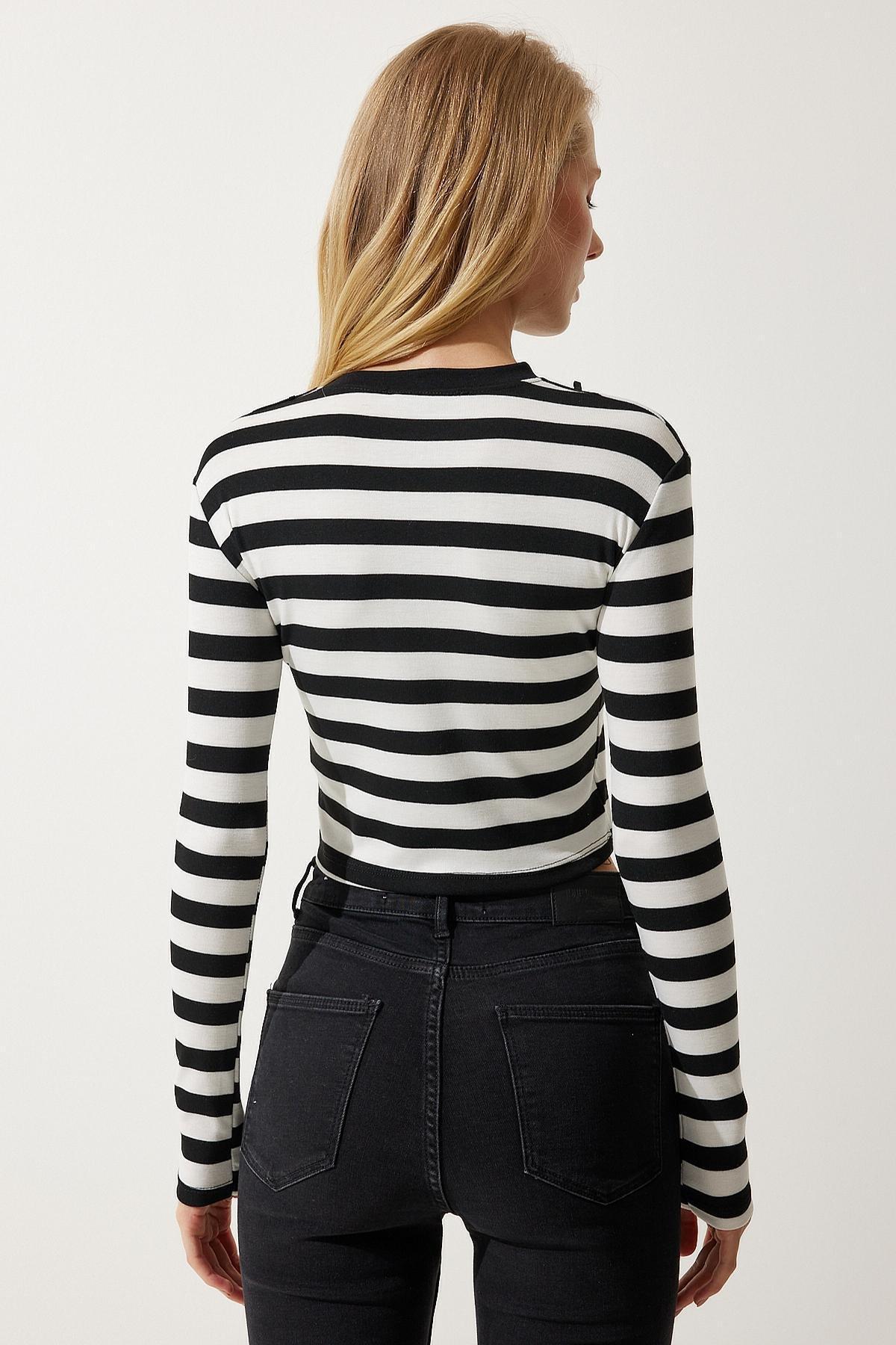 Multicolour Striped Crop Shirt, BLACK WHITE, large image number 4