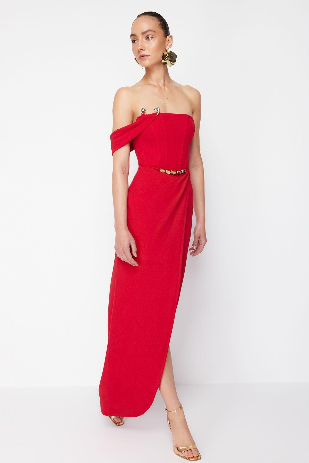 Red Cutout Strapless Formal Maxi, , large image number 0