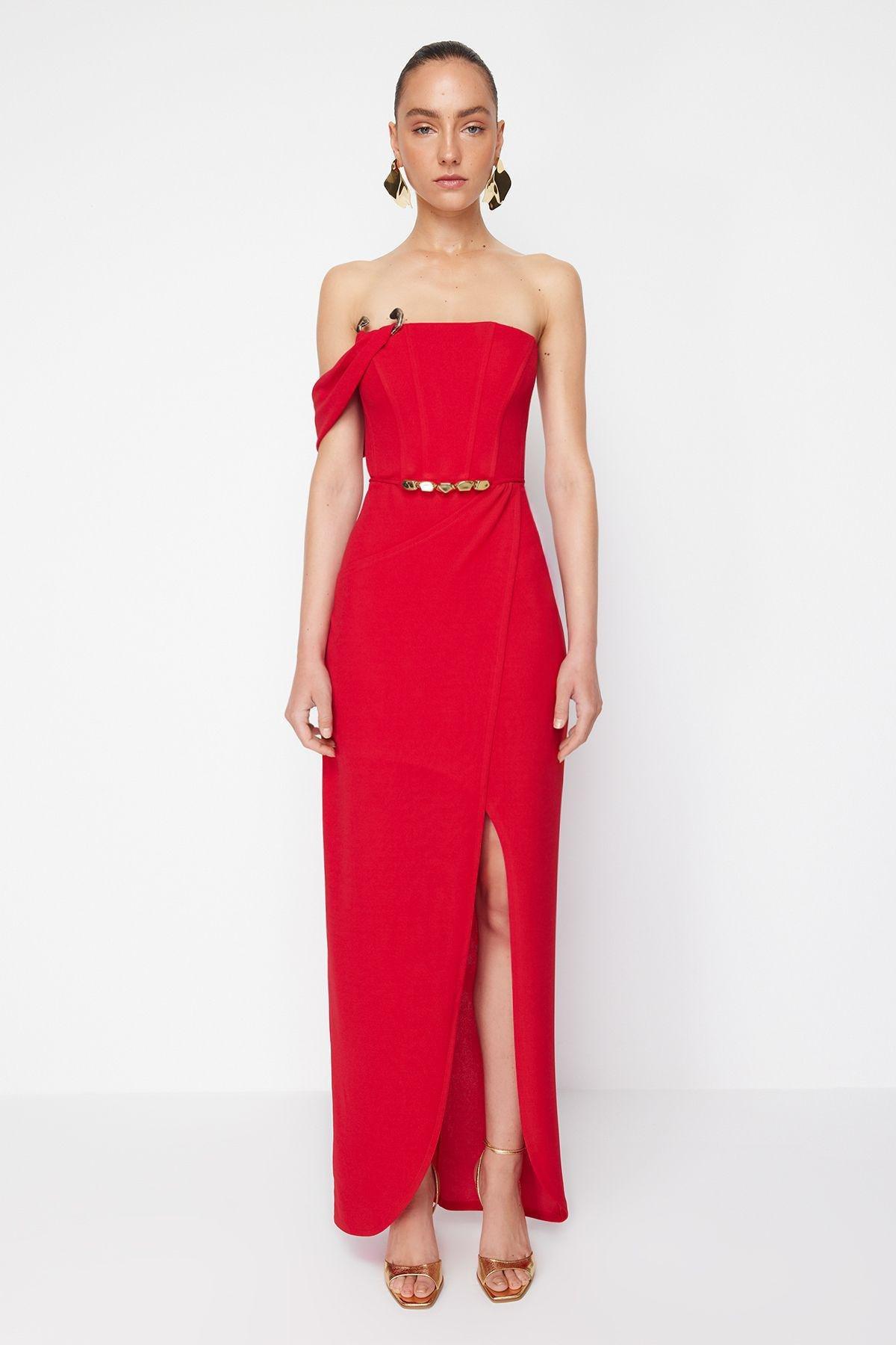 Red Cutout Strapless Formal Maxi, , large image number 1