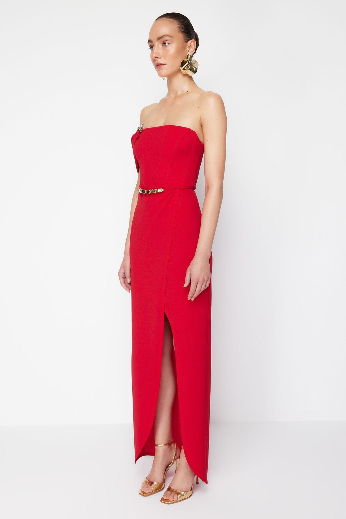 Red Cutout Strapless Formal Maxi, , large image number 3