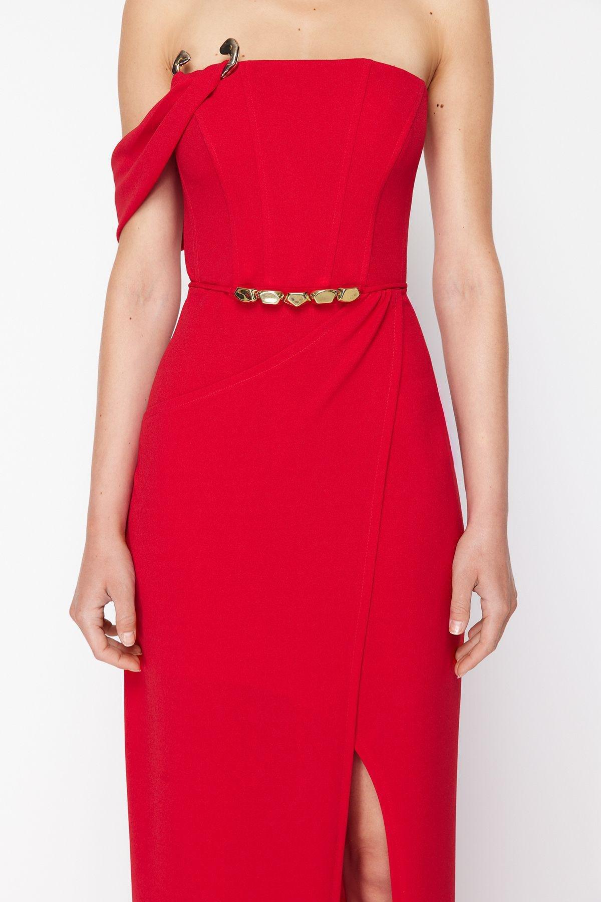 Red Cutout Strapless Formal Maxi, , large image number 4