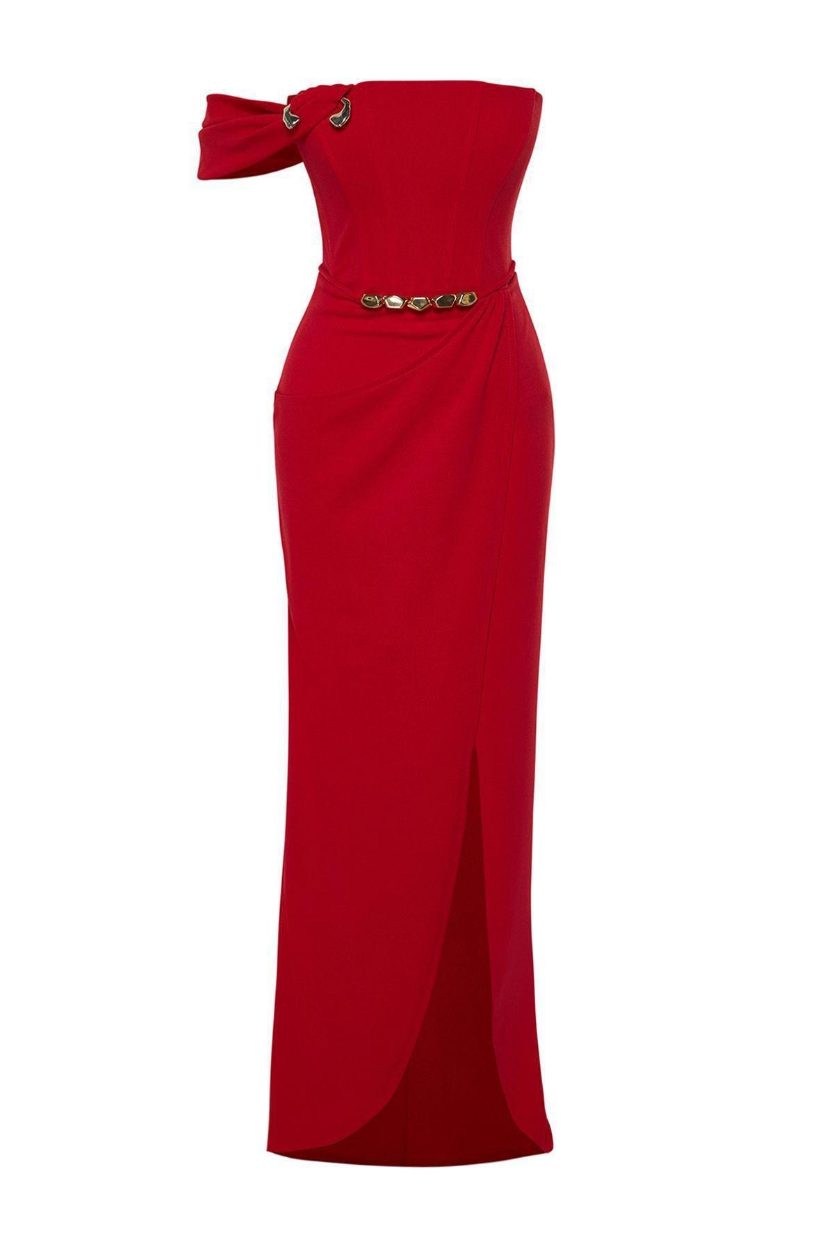 Red Cutout Strapless Formal Maxi, , large image number 5