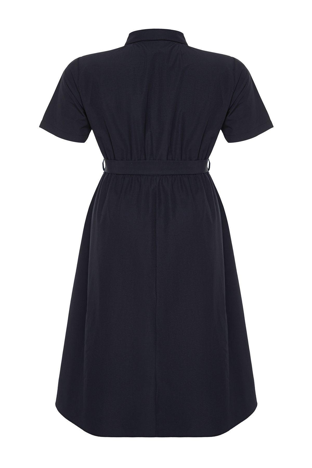 Navy belt detailed woven dress, Navy blue, large image number 5