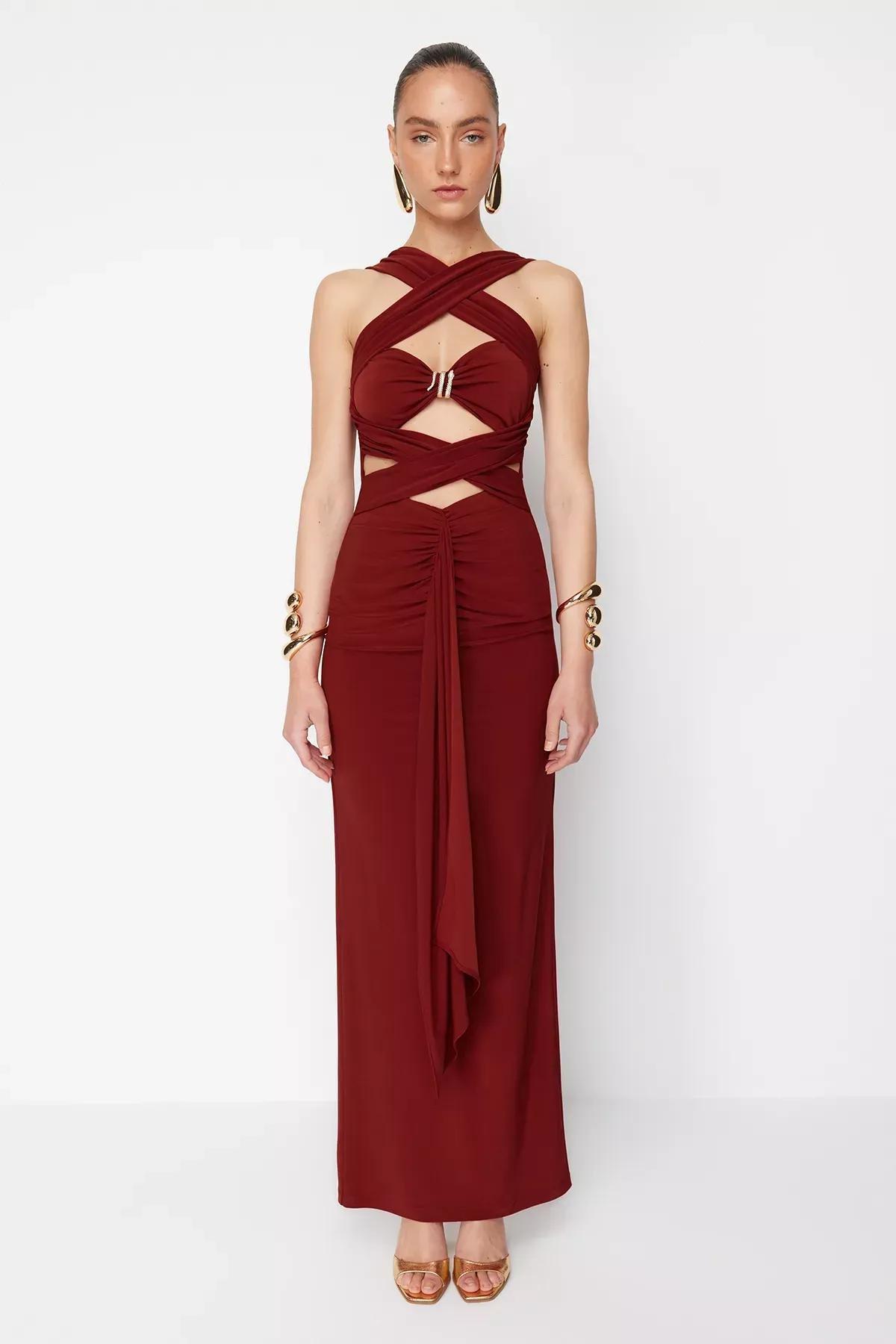 Red Bodycon Party Maxi Dress, Tile, medium