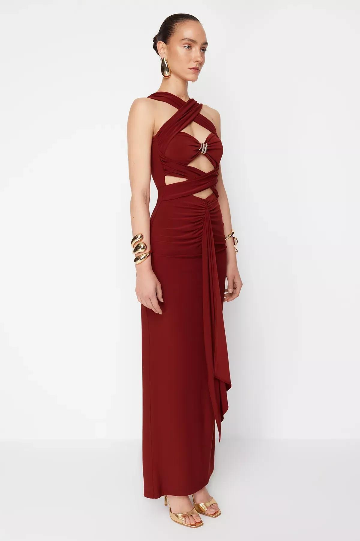 Red Bodycon Party Maxi Dress, Tile, medium