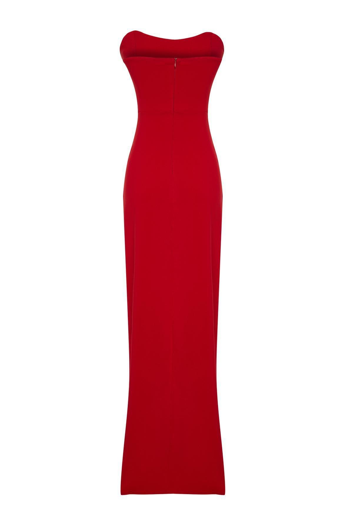 Red Corset Detailed Long Occasionwear Dress, , large image number 2