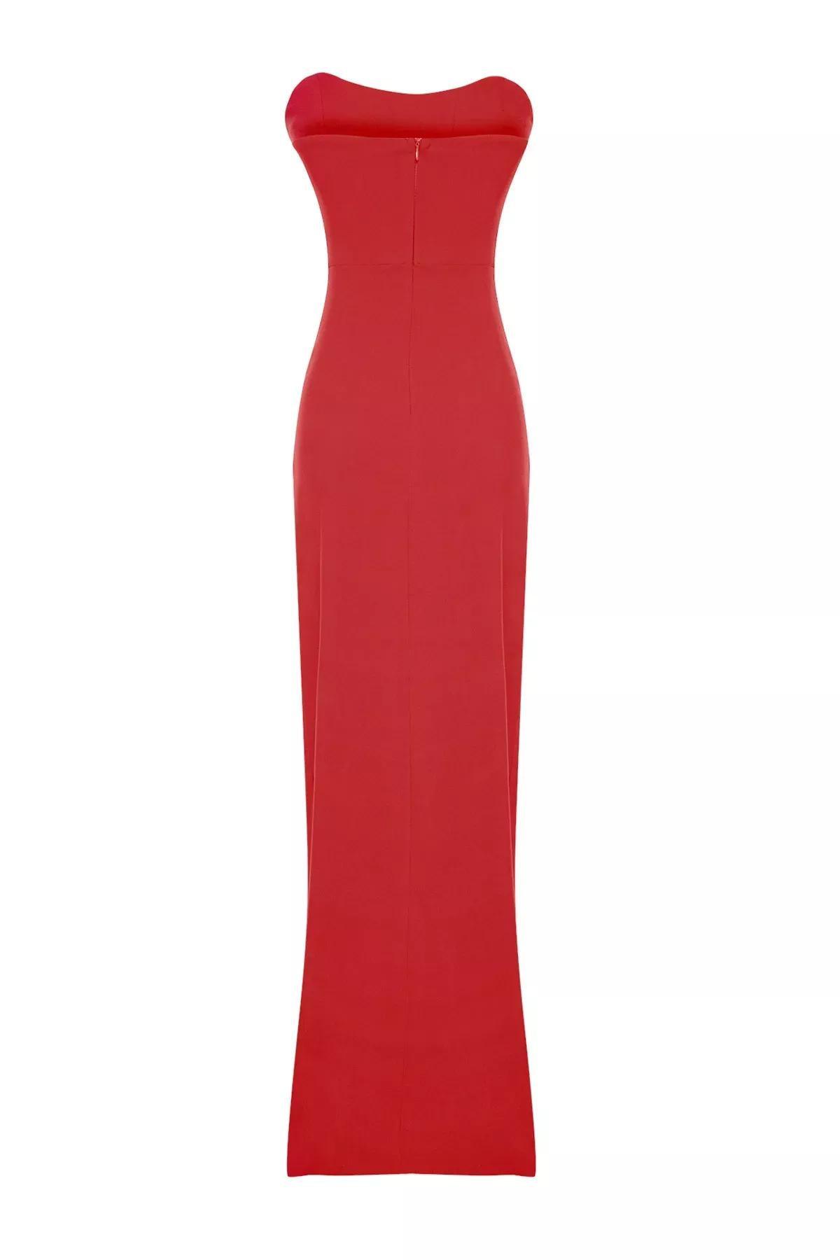 Red Corset Detailed Long Occasionwear Dress, , large image number 6
