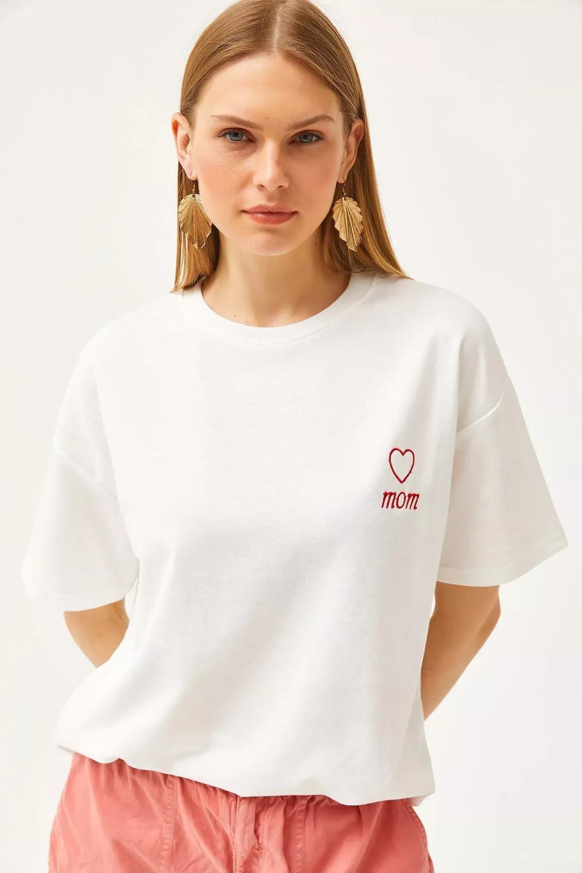 Beige Mom Embroidered Oversize T-Shirt, Ecru, large image number 2