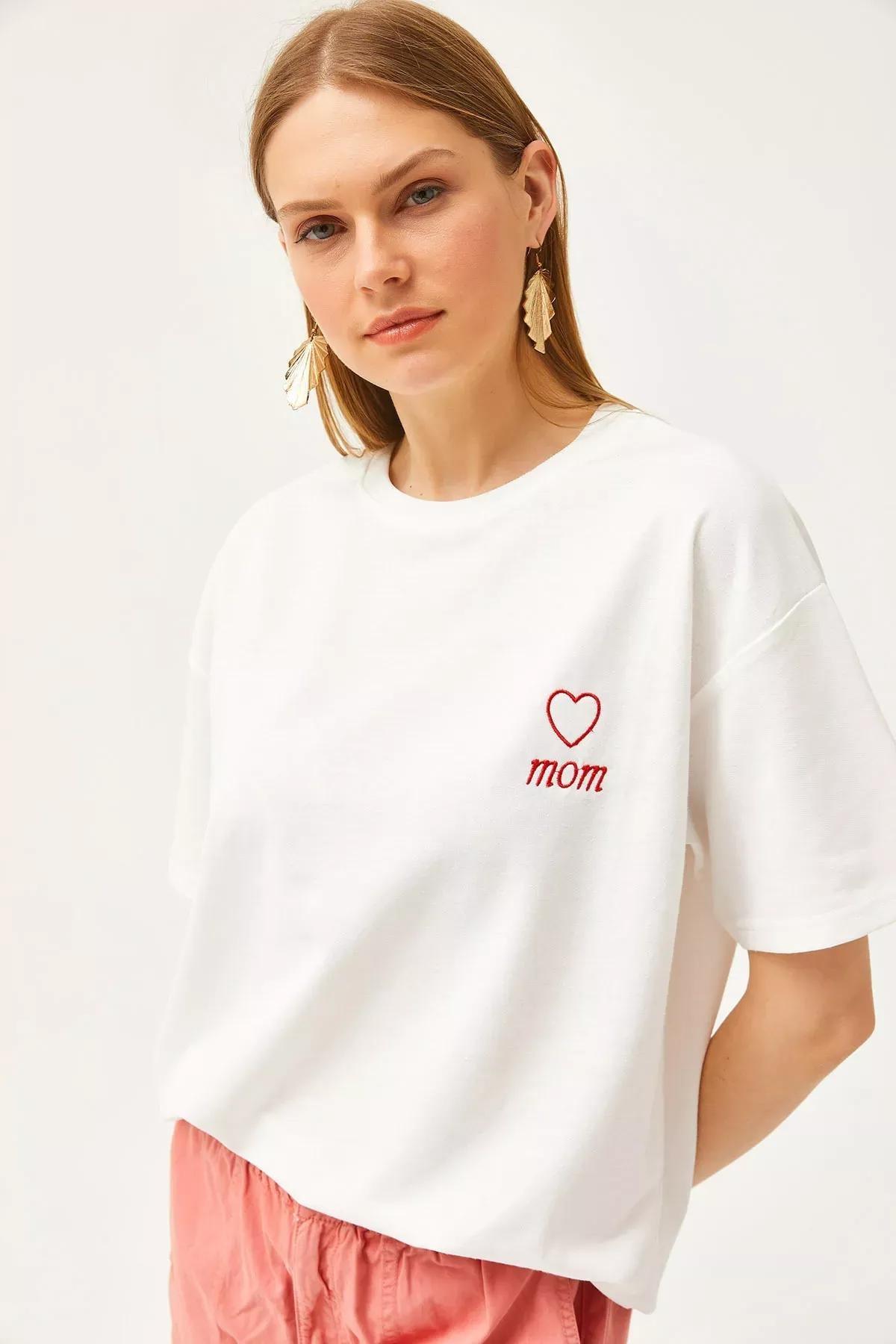 Beige Mom Embroidered Oversize T-Shirt, Ecru, large image number 3