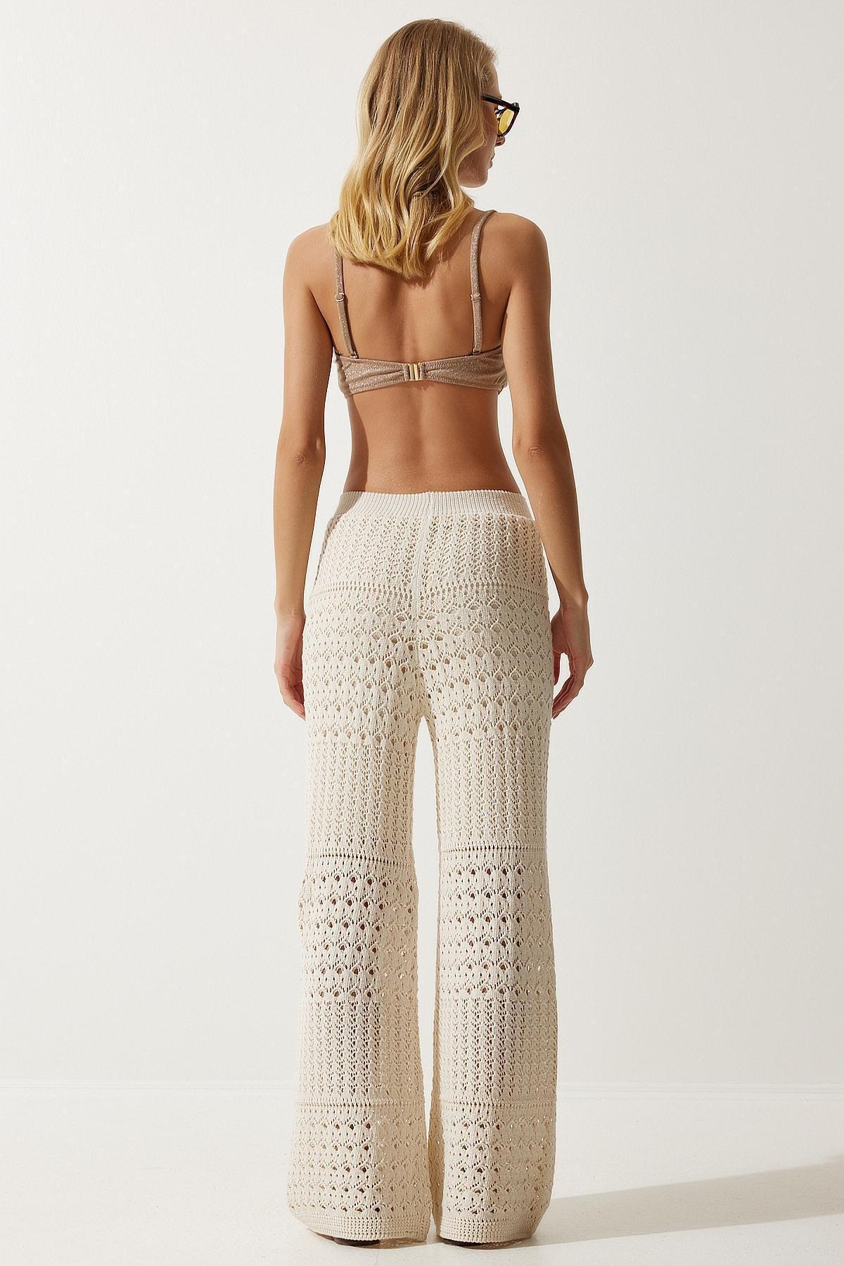 Cream Openwork Knitwear Trousers, Cream, large image number 4